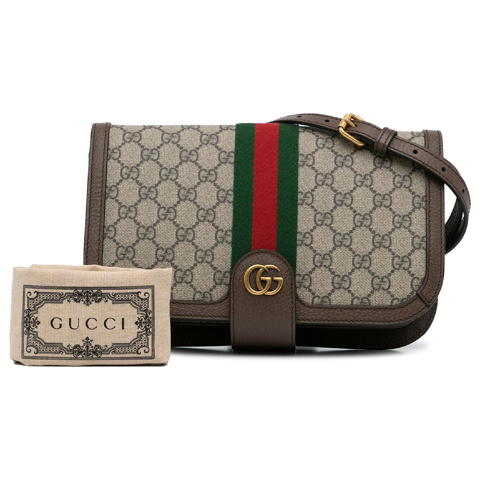 Gucci Brown GG Supreme Ophidia Crossbody Bag Beige Pony-style