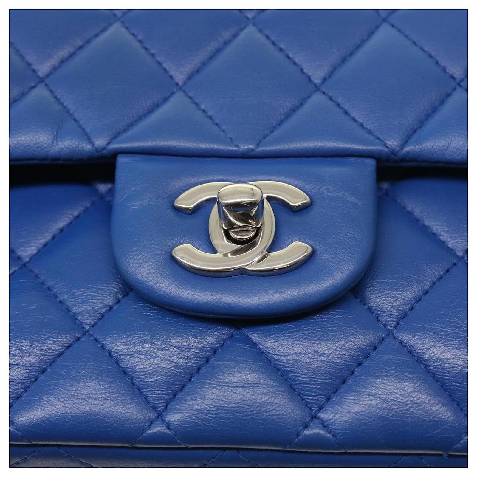 CHANEL Matelasse Chain Shoulder Bag Lamb Skin Blue CC Auth 57070a