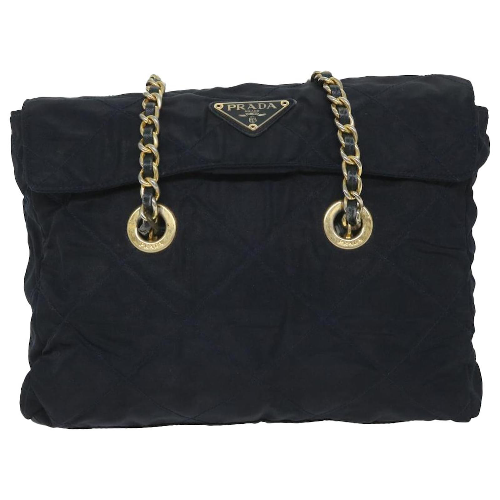 PRADA Quilted Chain Shoulder Bag Nylon Navy Auth 57276 Navy