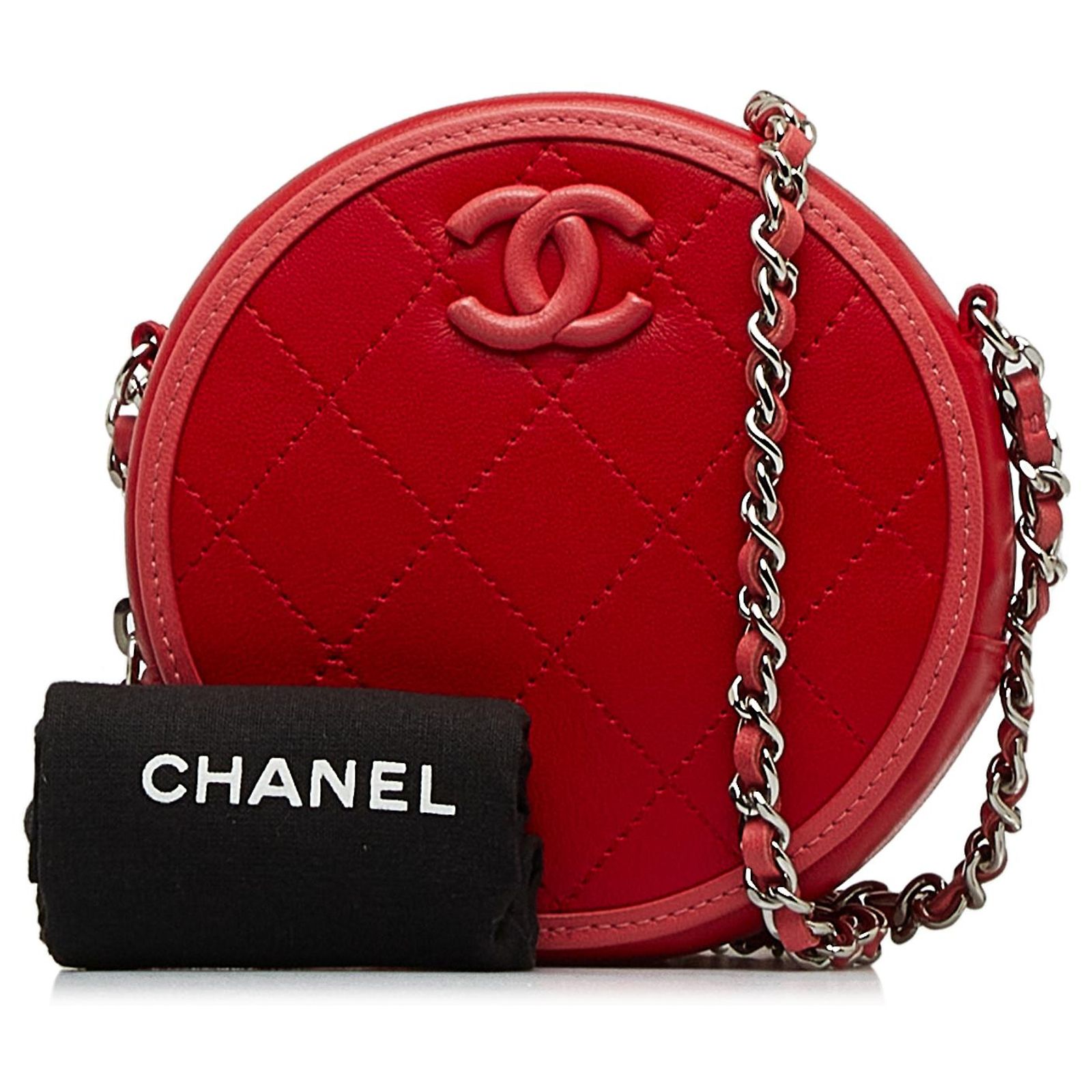 Chanel Red Color Pop CC Round Crossbody Bag Leather ref.1113000 - Joli ...