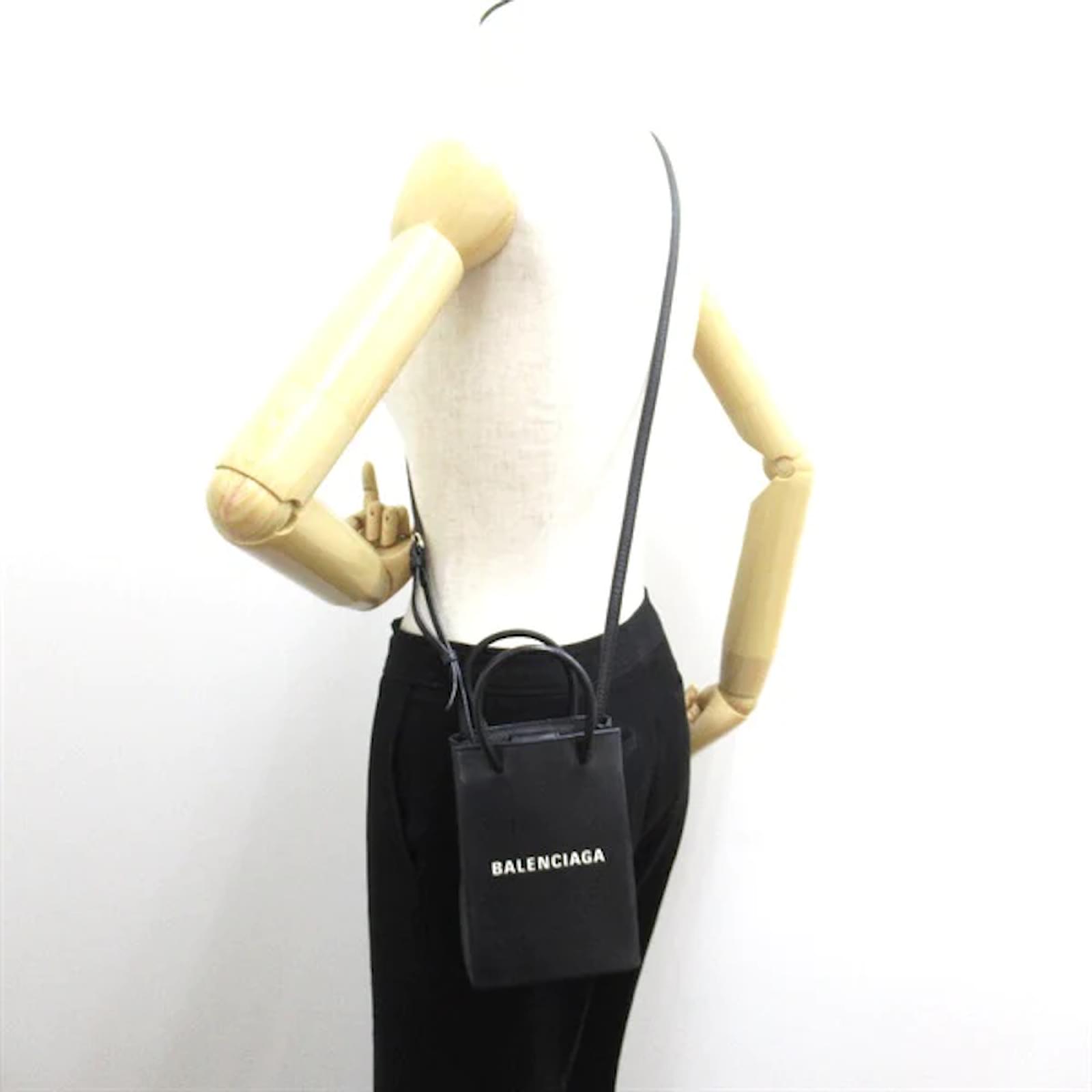 Balenciaga Leather Phone Holder Crossbody Bag 593826 Black