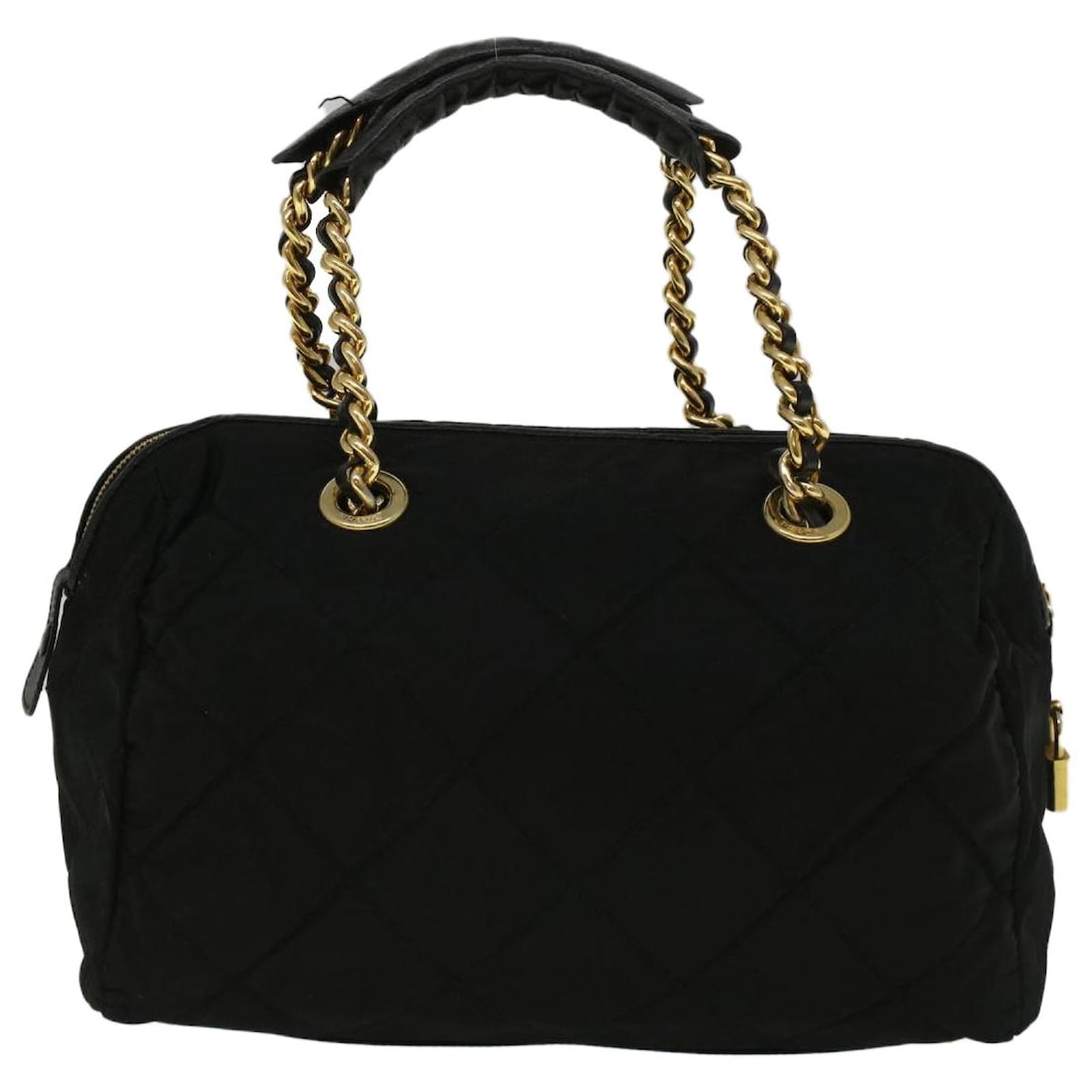 PRADA Chain Boston Bag Nylon Black Auth bs9384 ref.1116668