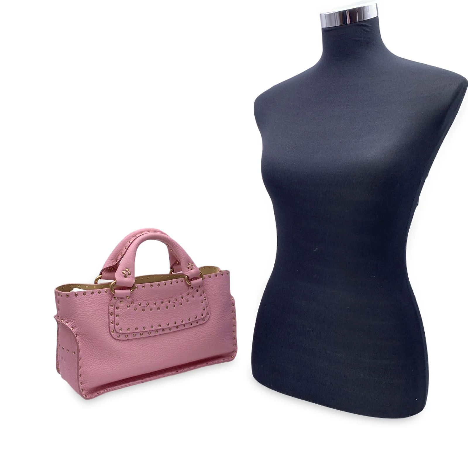 Céline Pink Leather Studded Boogie Bag Satchel Tote Handbag ref 