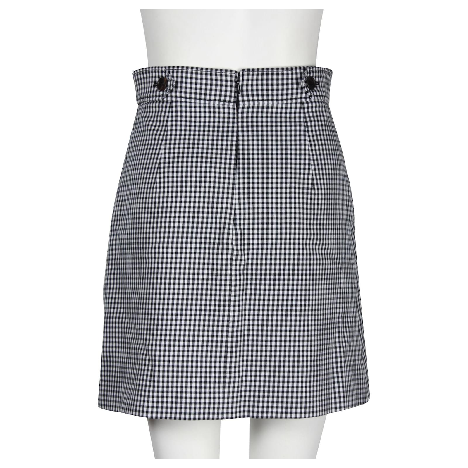 Miu Miu Black and White A- line Gingham Mini Skirt Cotton