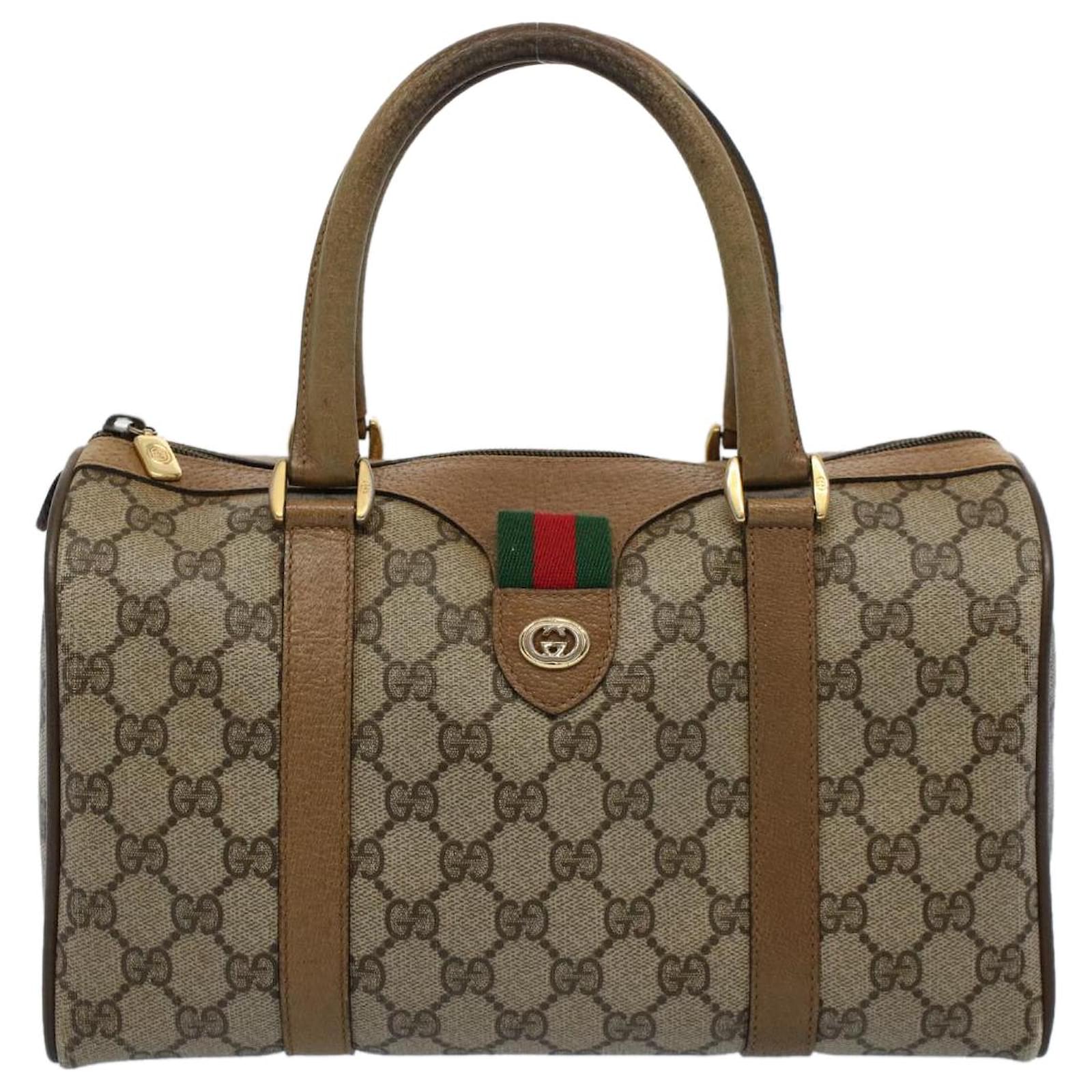GUCCI GG Supreme Web Sherry Line Boston Bag Beige Red 116 02