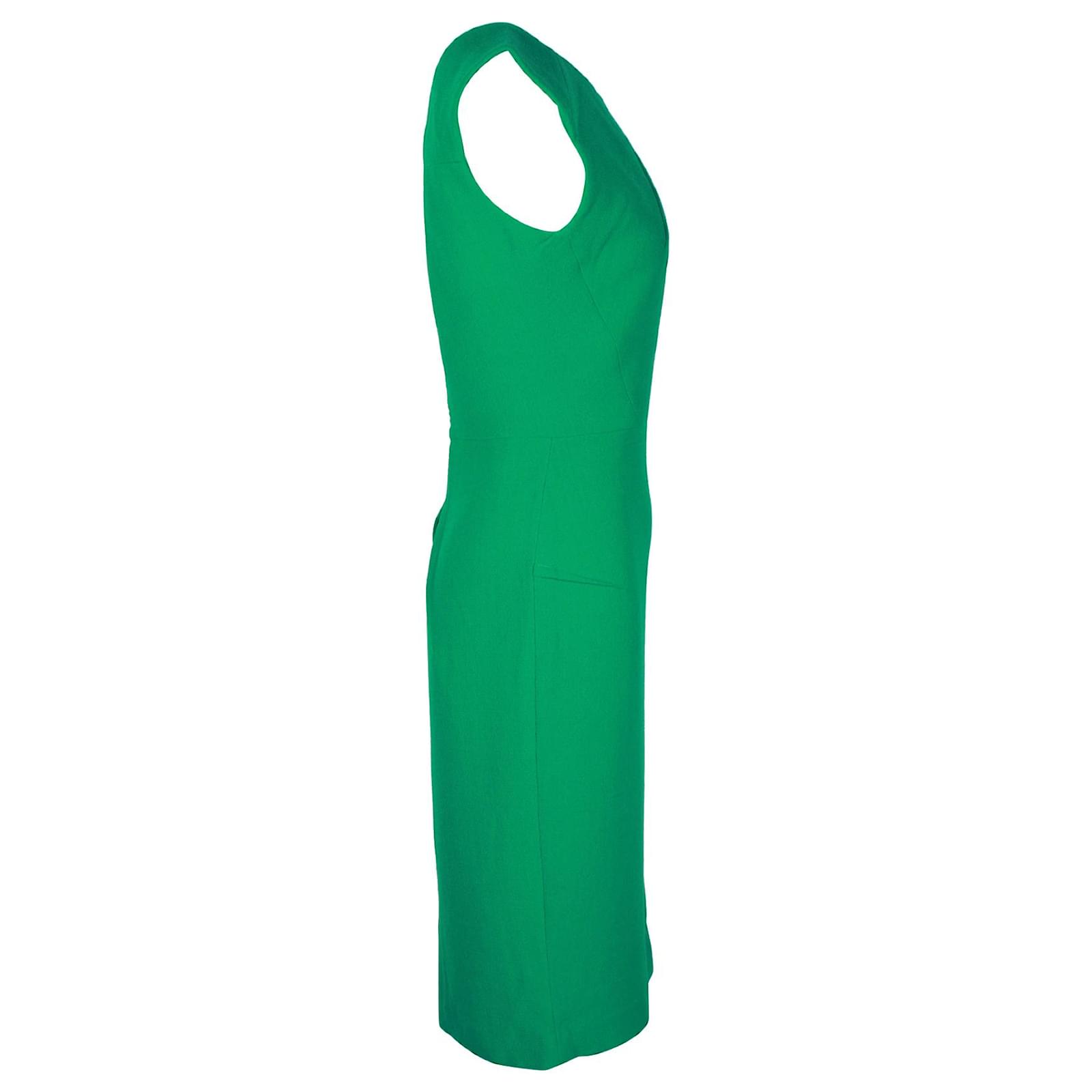 Roland Mouret Crepe Midi Dress in Green Wool (Sold) - Joli Closet