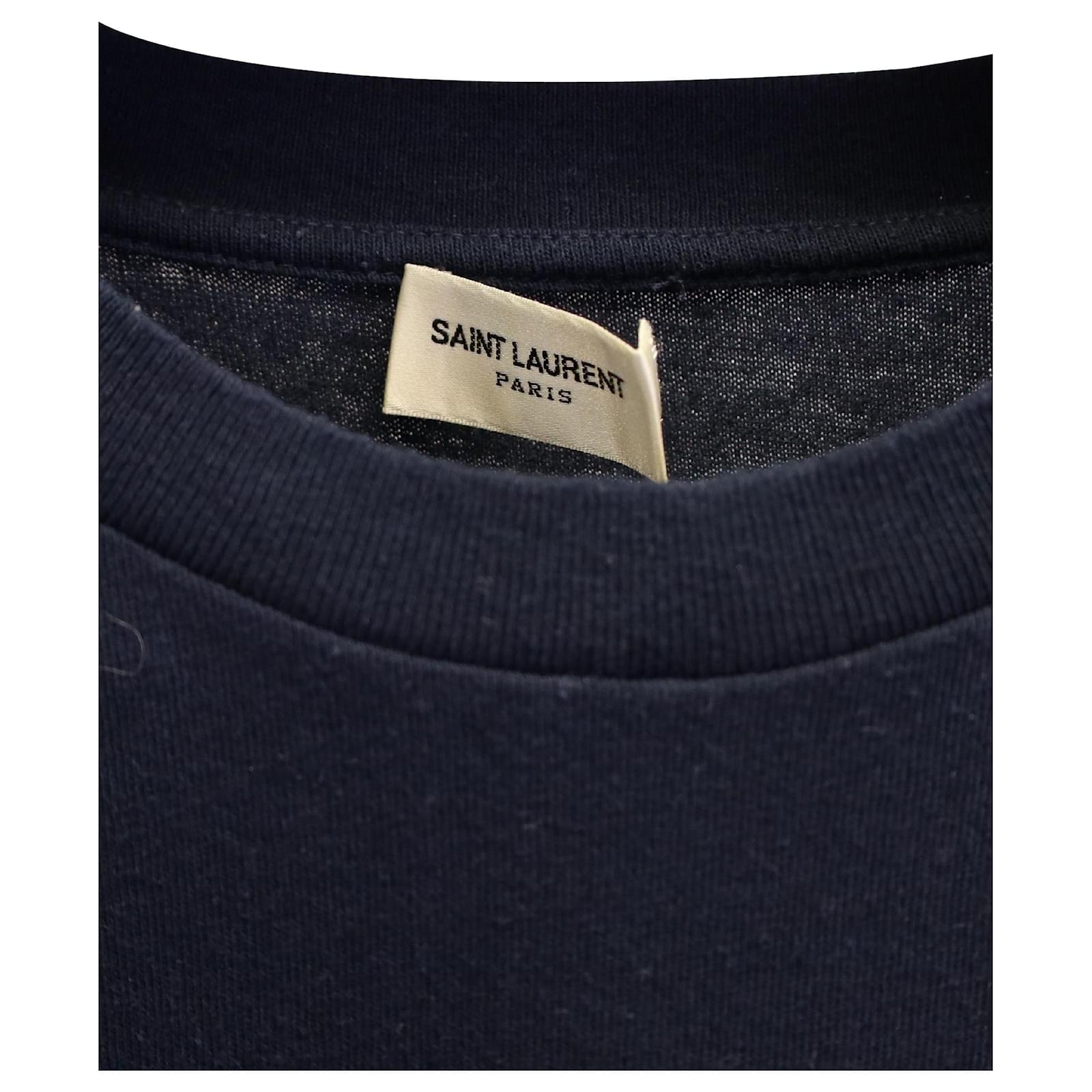 Tシャツ・カットソー Saint Laurent Navy blue cotton blend shirt Saint Laurent Logo & Flag Print T-Shirt in Navy Blue Cotton