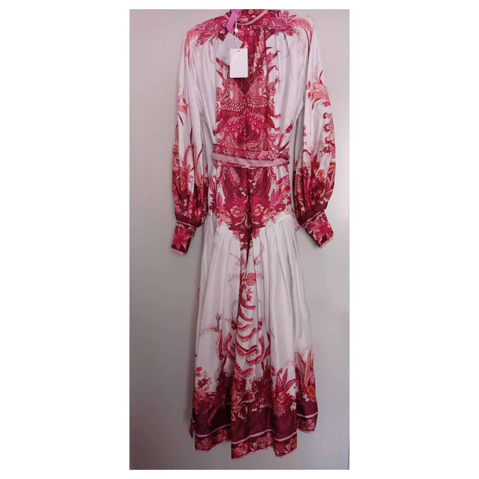 zimmermann wavelength midi dress Zimmermann Wavelength Placement Belted Printed Silk-twill Midi Dress In Pink