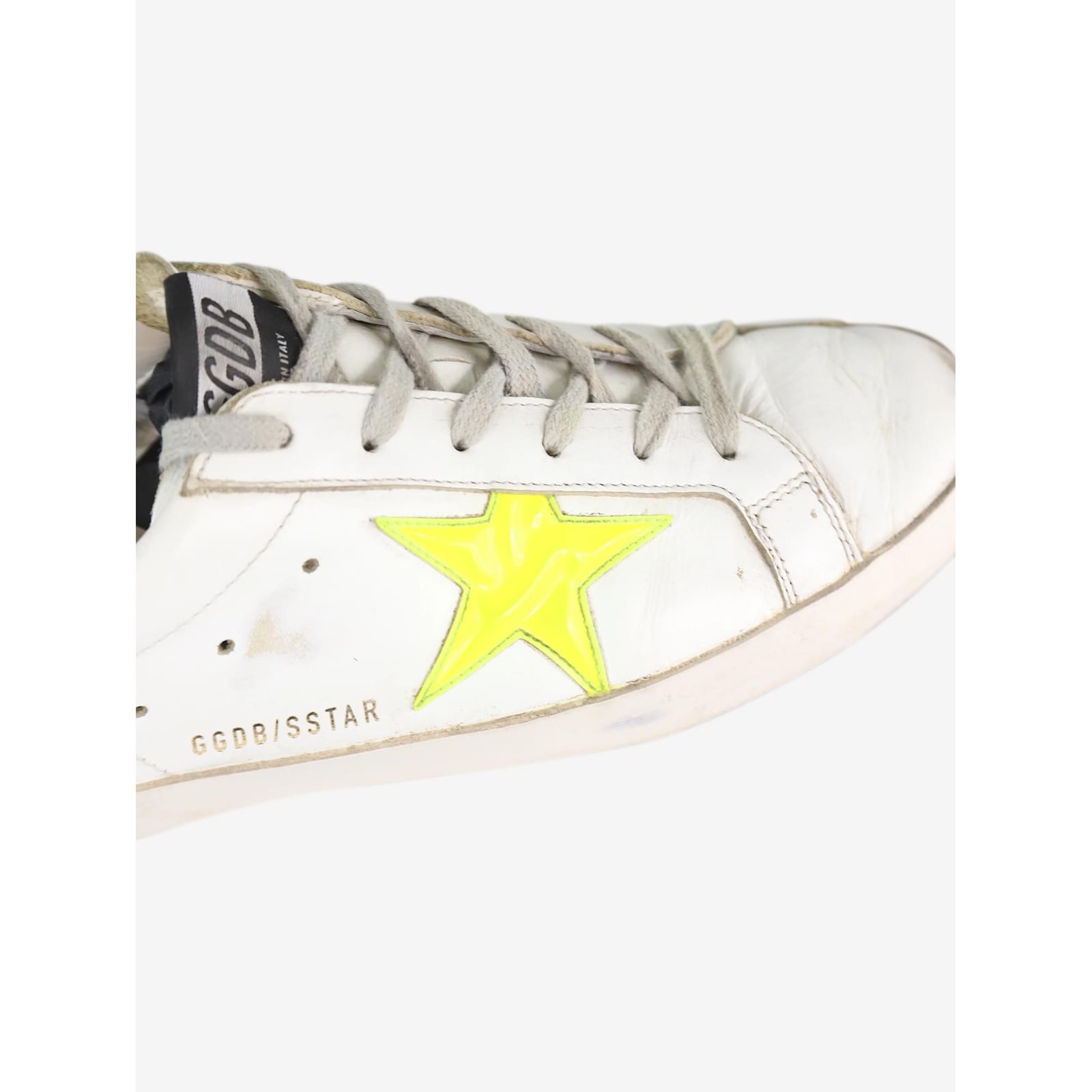 Golden Goose White superstar neon yellow star trainers - size EU