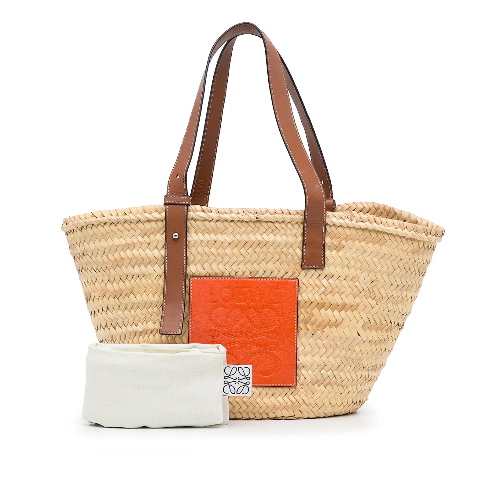 LOEWE ★Loewe Raffia Basket Tote Bag Brown LOEWE Basket Large Raffia Leather Basket Bag Brown Ken