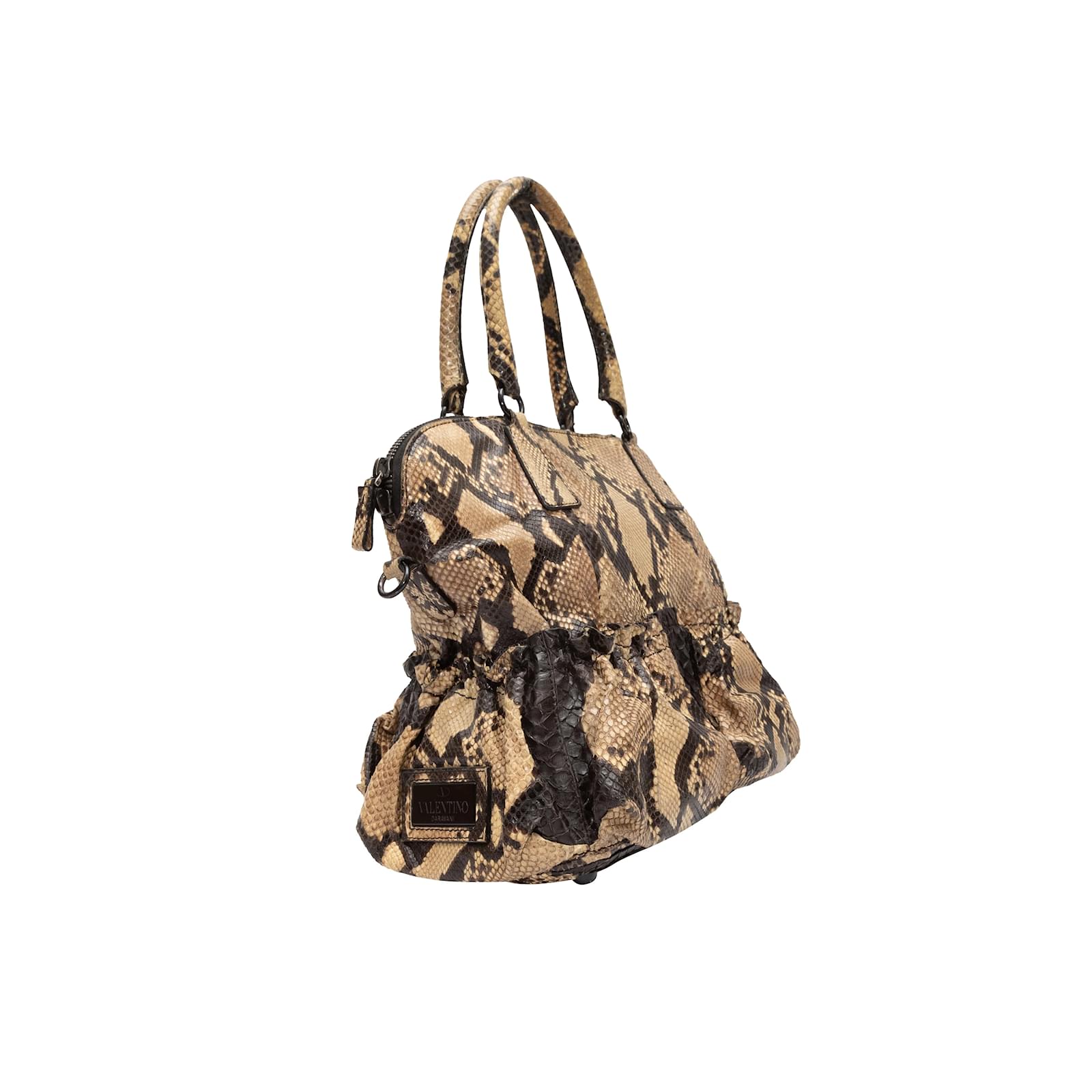 Sac à bandoulière beige et noir Valentino Python Cuirs exotiques
