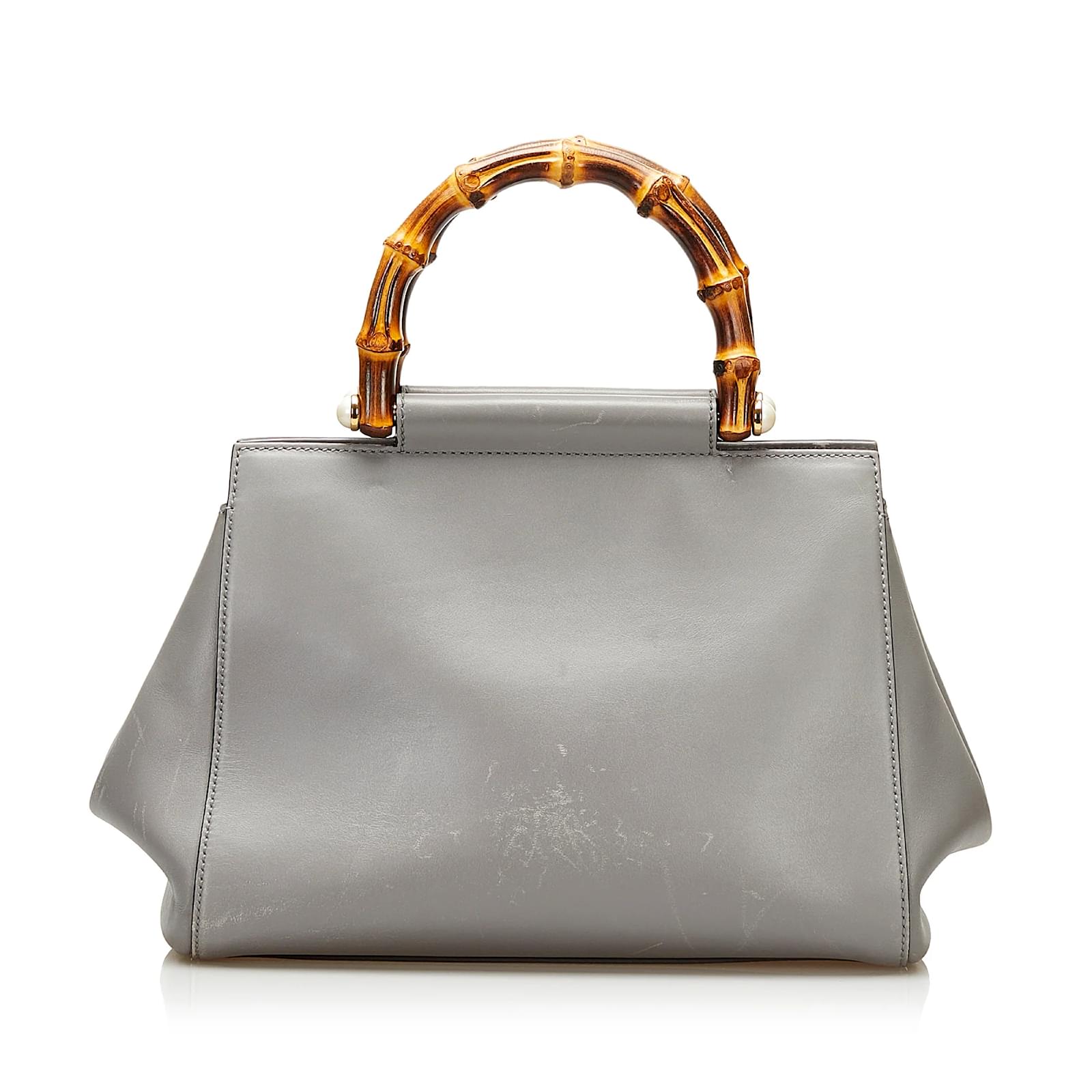 Gray Gucci Bamboo Nymphaea Leather Satchel ref.1135089 Joli Closet