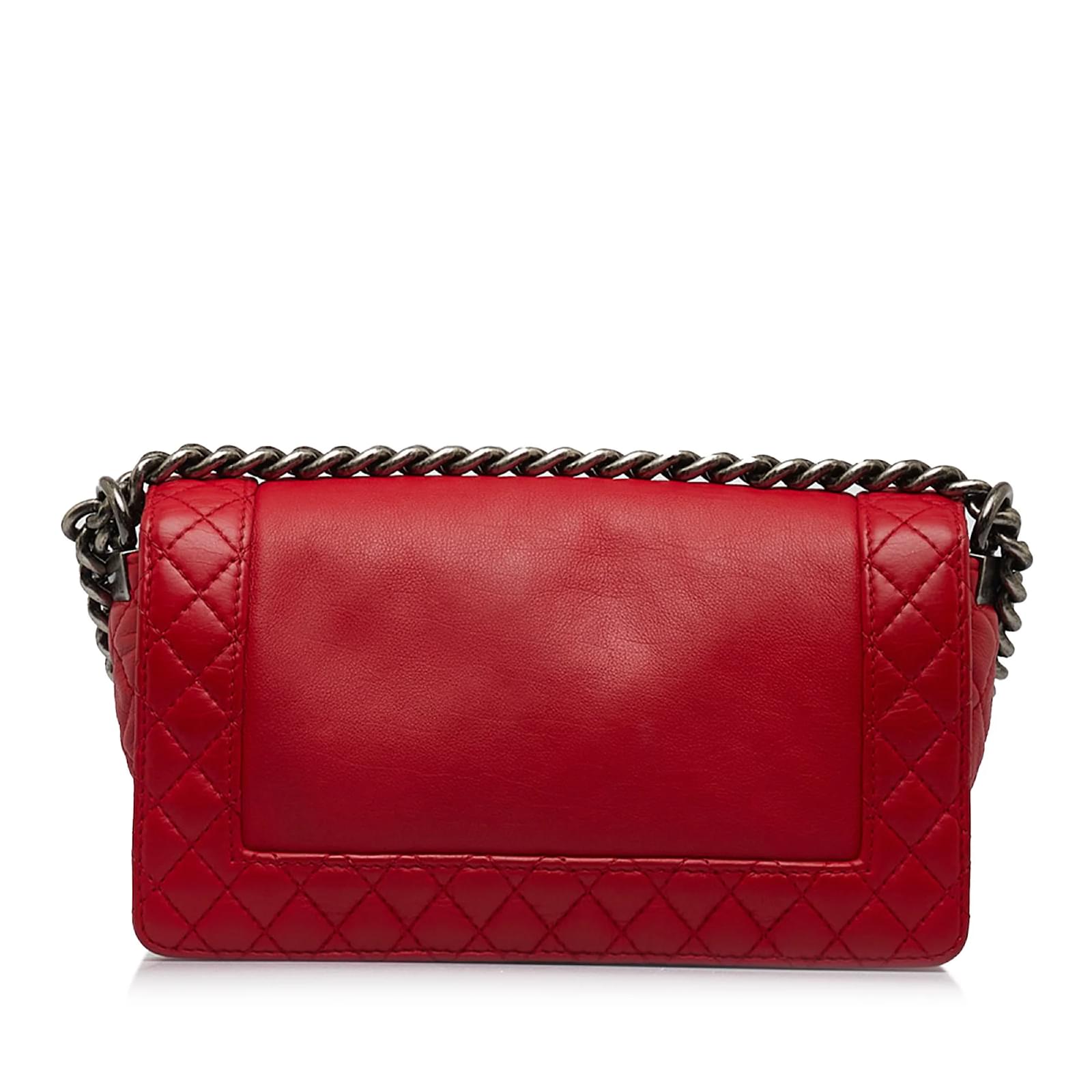 Red Chanel Medium Lambskin Boy Reverso Flap Shoulder Bag Leather