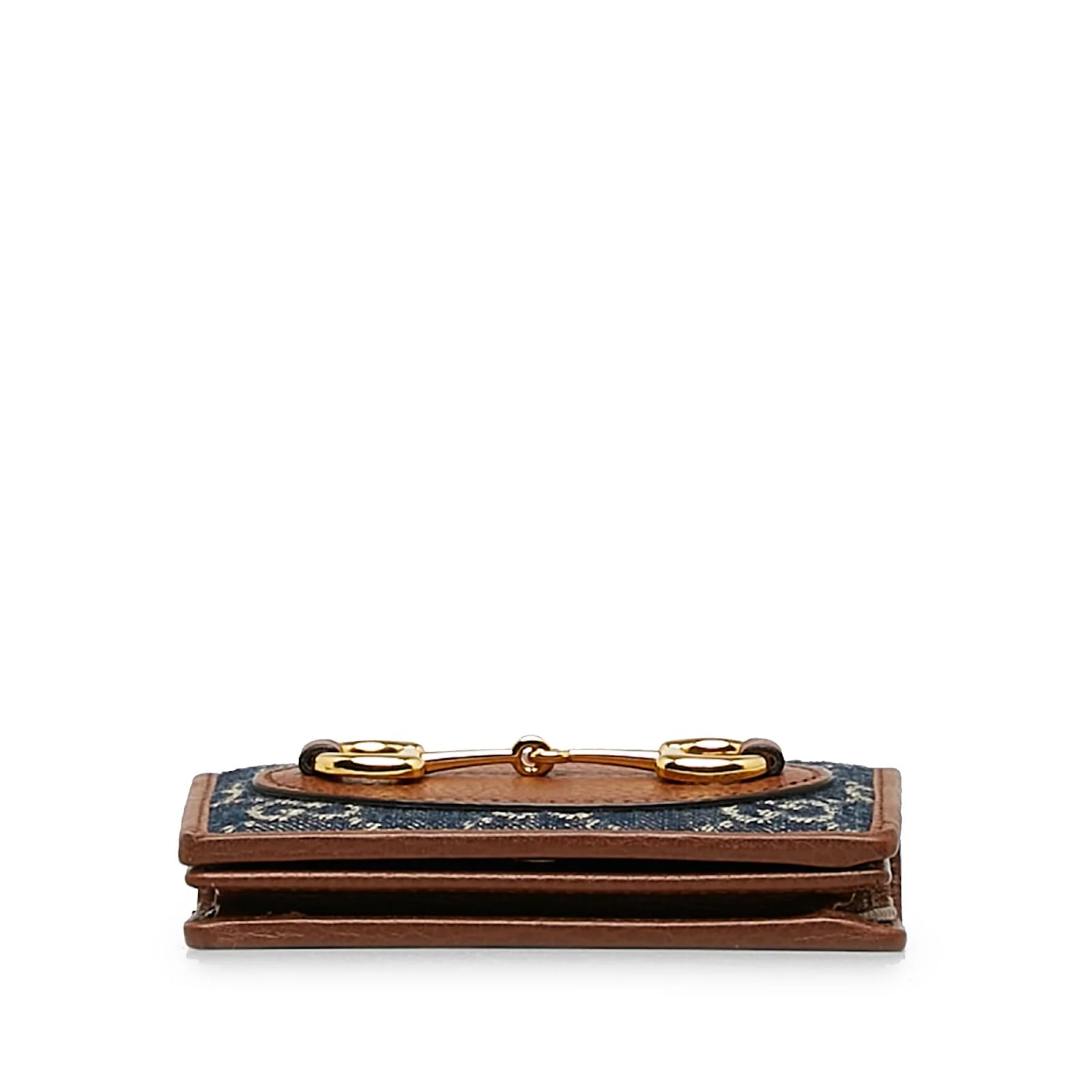 Blue Gucci GG Denim Horsebit 1955 Wallet Leather