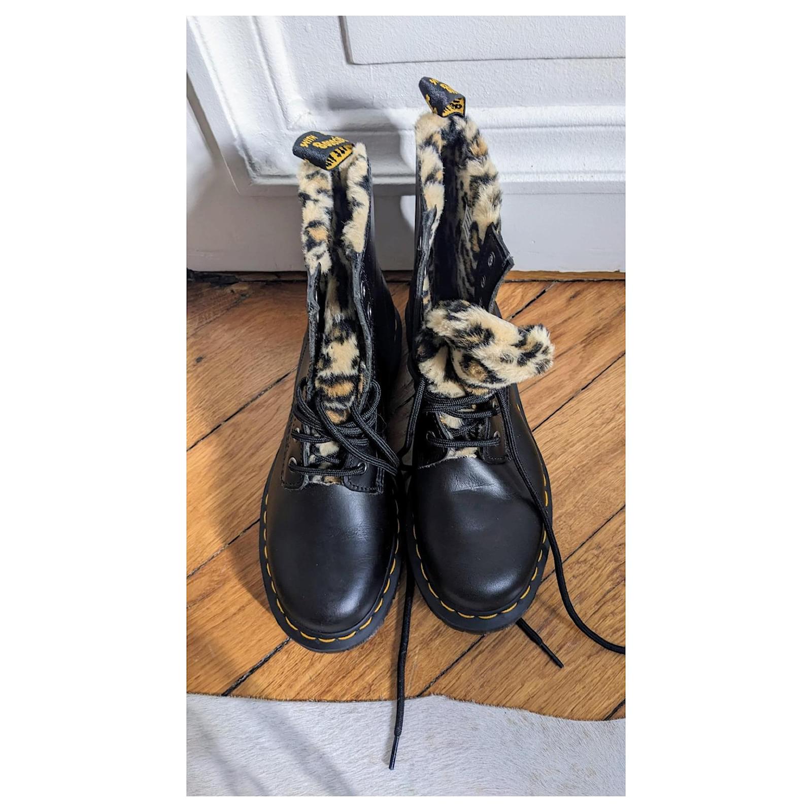 Faux Fur Lined Dr Martens 1460 Leopard Serena Leopard Dr
