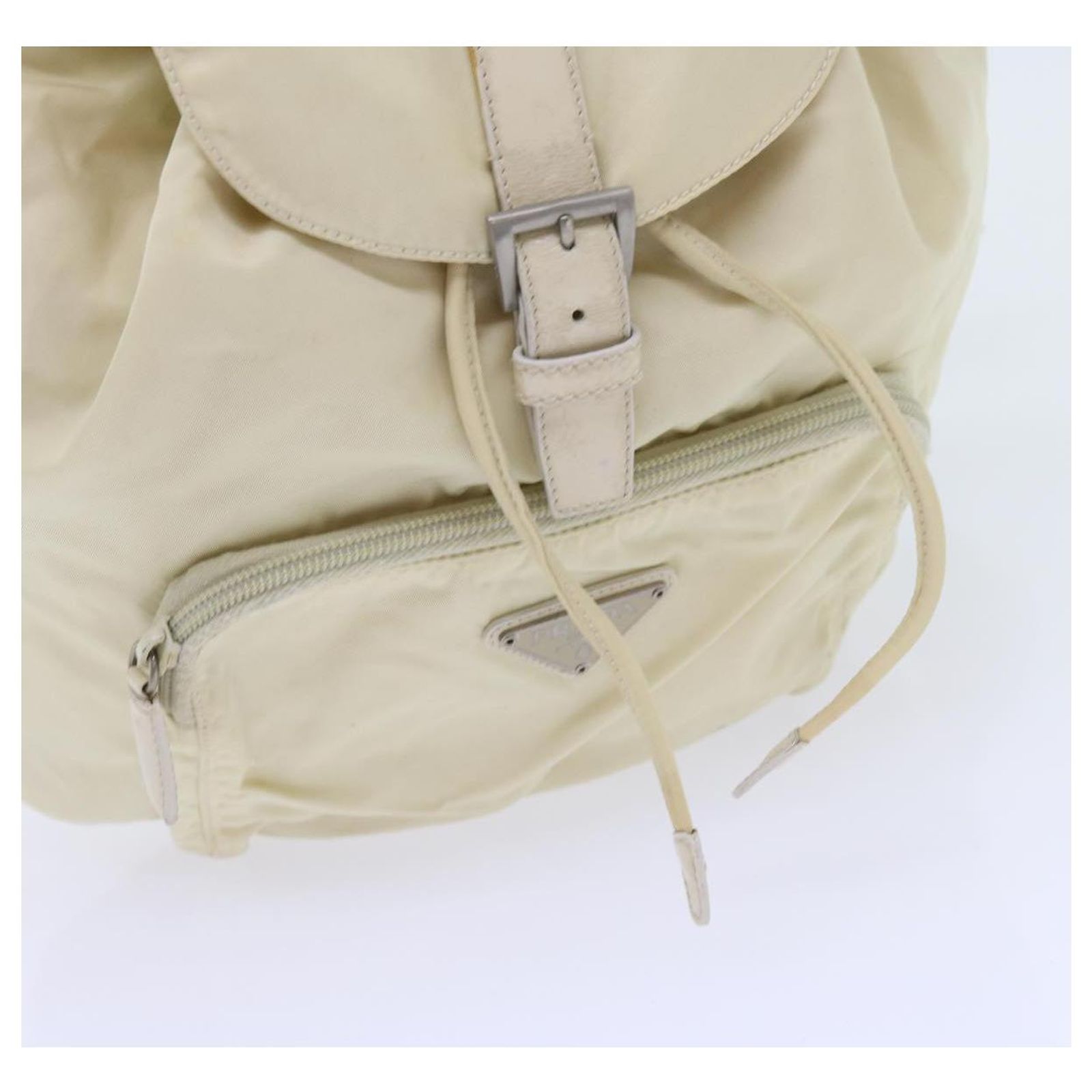 PRADA Cream Vela Nylon and Leather Backpack Bag Purse Prada Vela Leather-Trim Re-Nylon Backpack - Bergdorf Goodman main image 2
