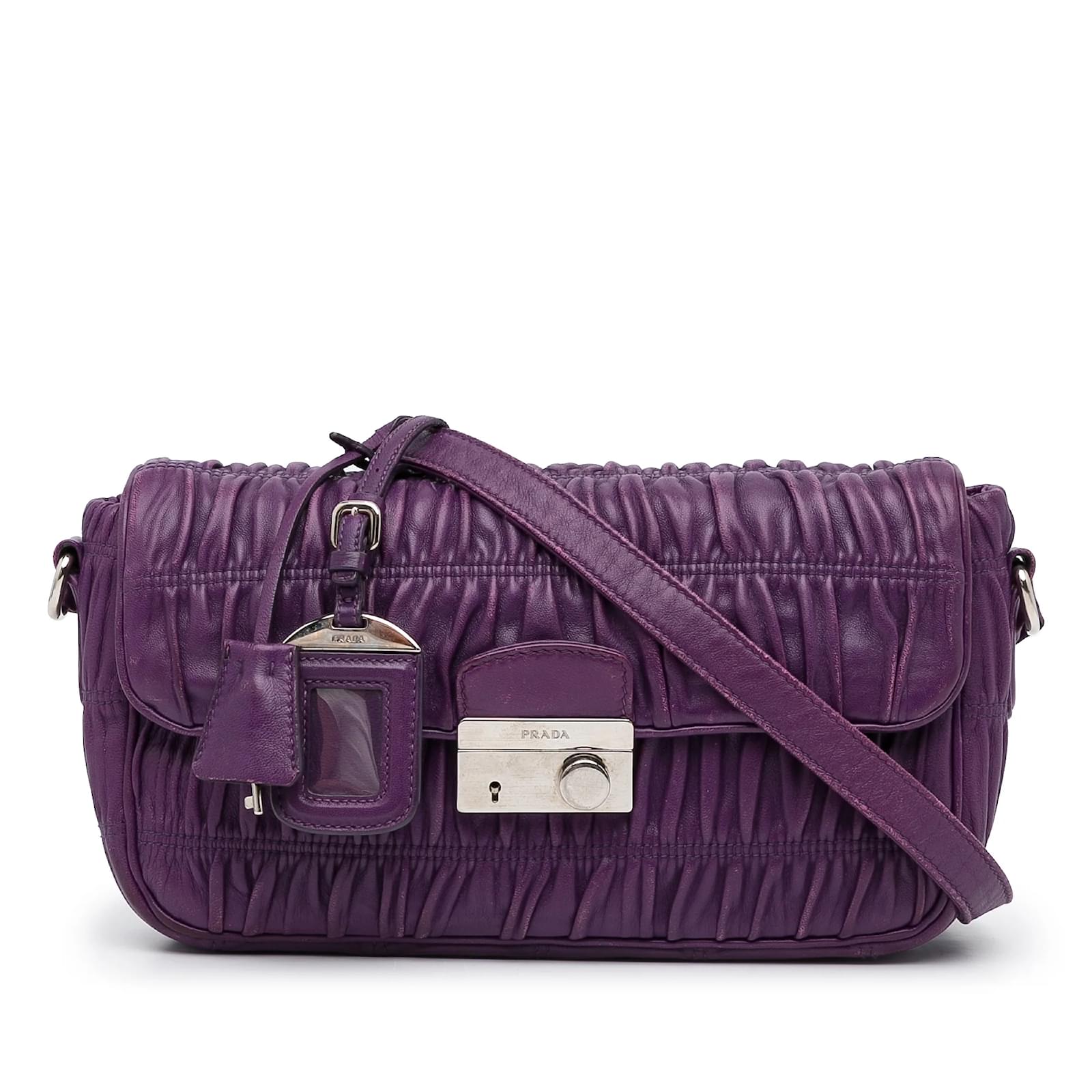 ファティマ Purple Prada Nappa Gaufre Sound Lock Crossbody Bag Leather ref