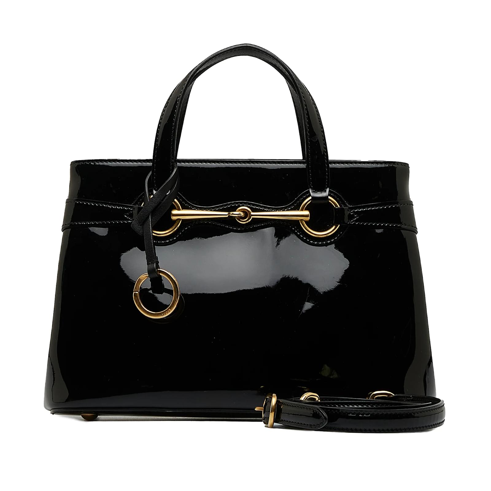 Black Gucci Patent Bright Bit Tote Satchel Leather ref.1151435