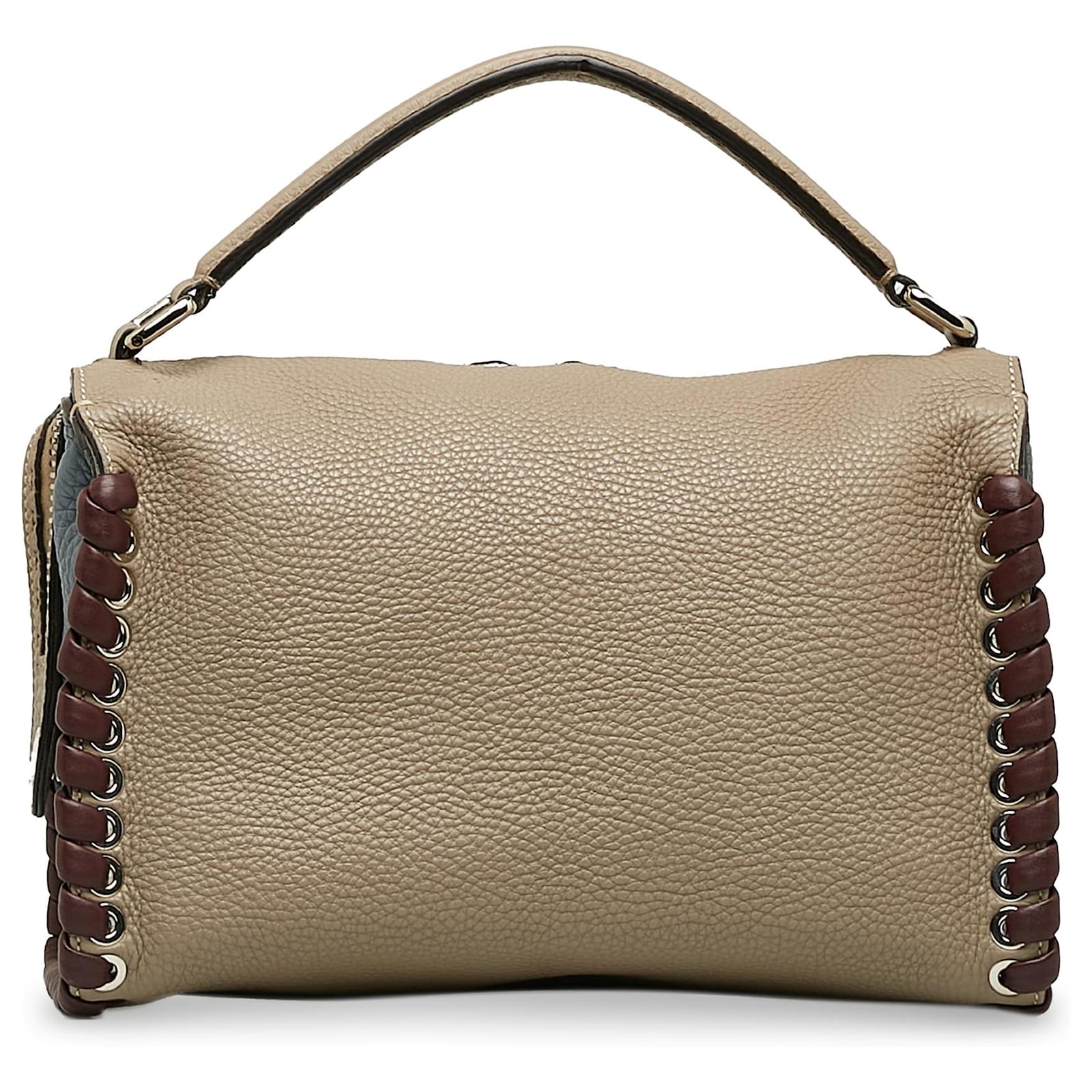 Fendi Brown Lei Selleria Whipstitch Satchel Leather Pony style calfskin ref.1154577 Joli Closet