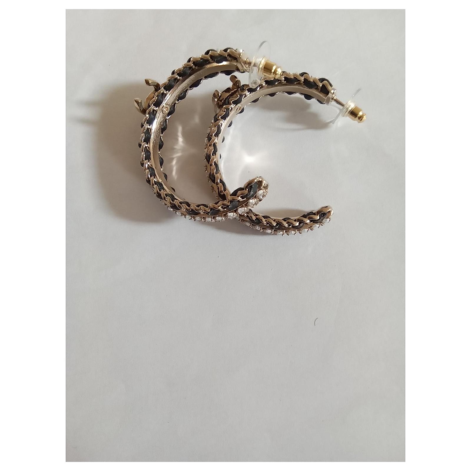 Chanel 2012 Cocomark Gold Beige Hoop Earrings · INTO