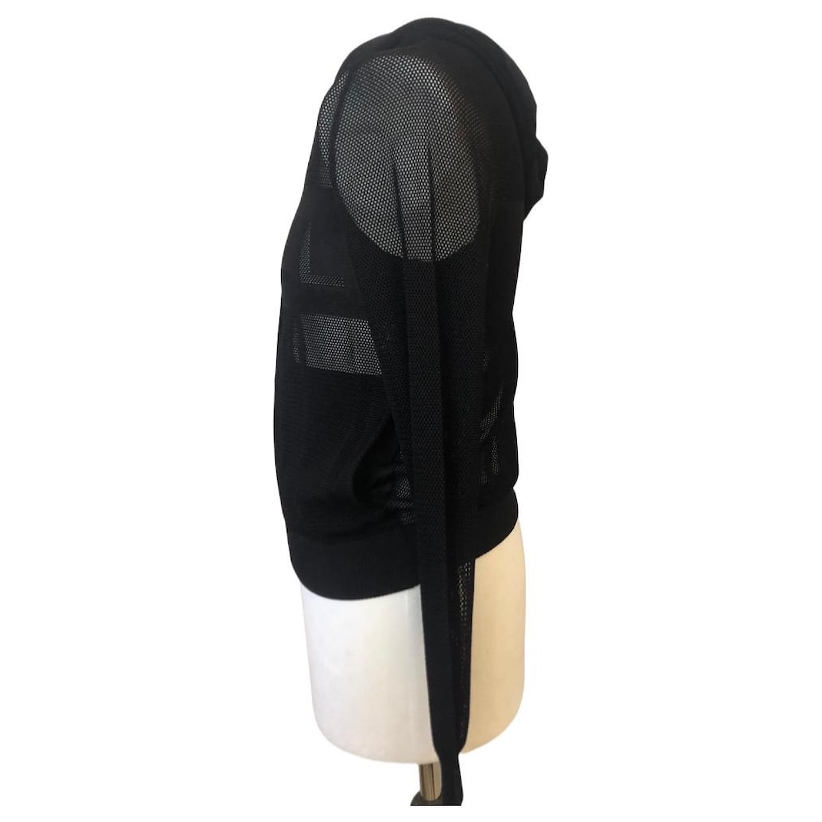 Chanel 19P New Black Mesh Hoodie Logo Zip Up Sweater Size Small