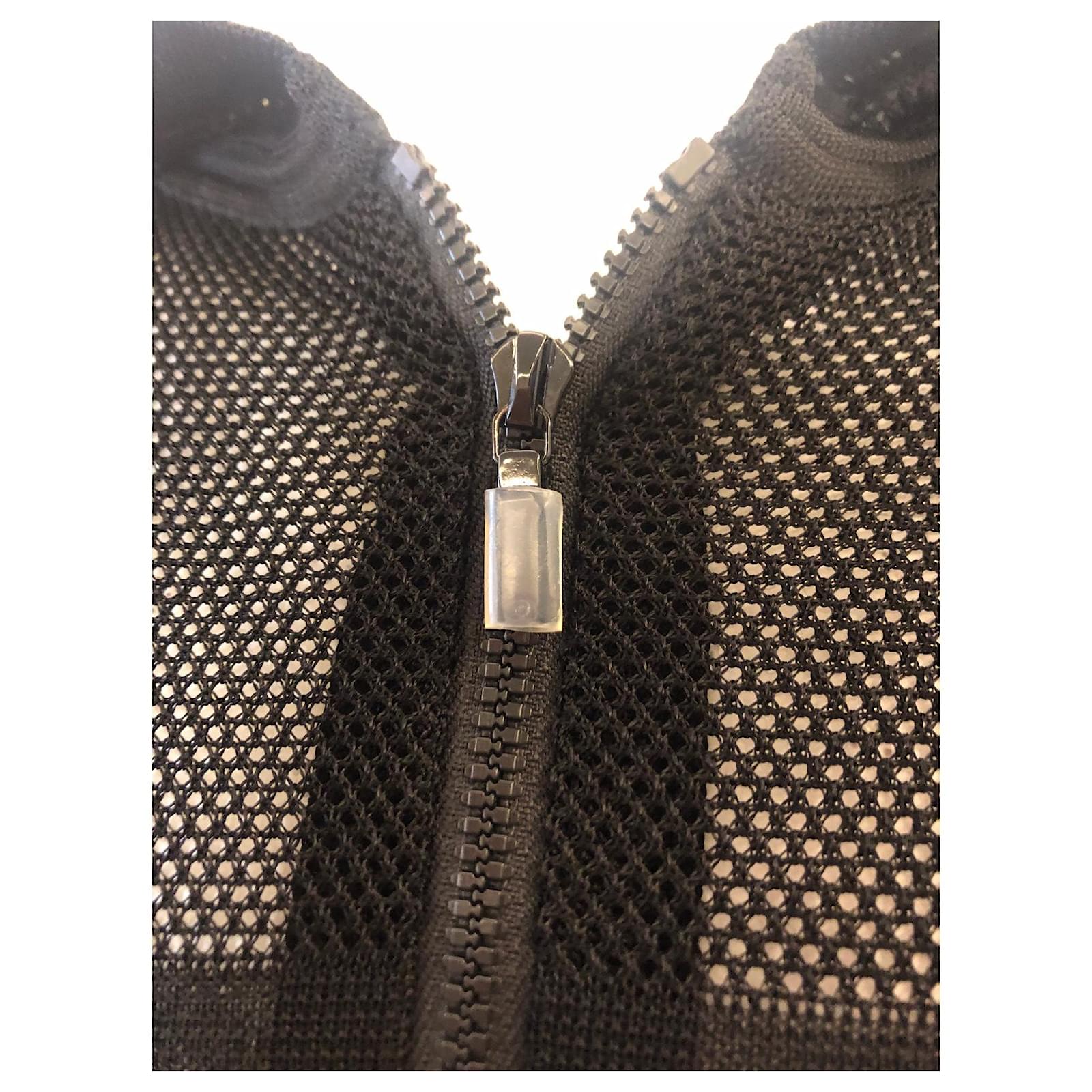 Chanel 19P New Black Mesh Hoodie Logo Zip Up Sweater Size Small