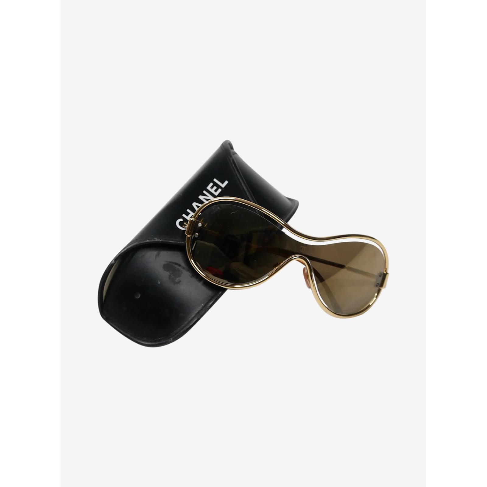 Chanel Gold frame sunglasses with brand logo at nose bridge Golden