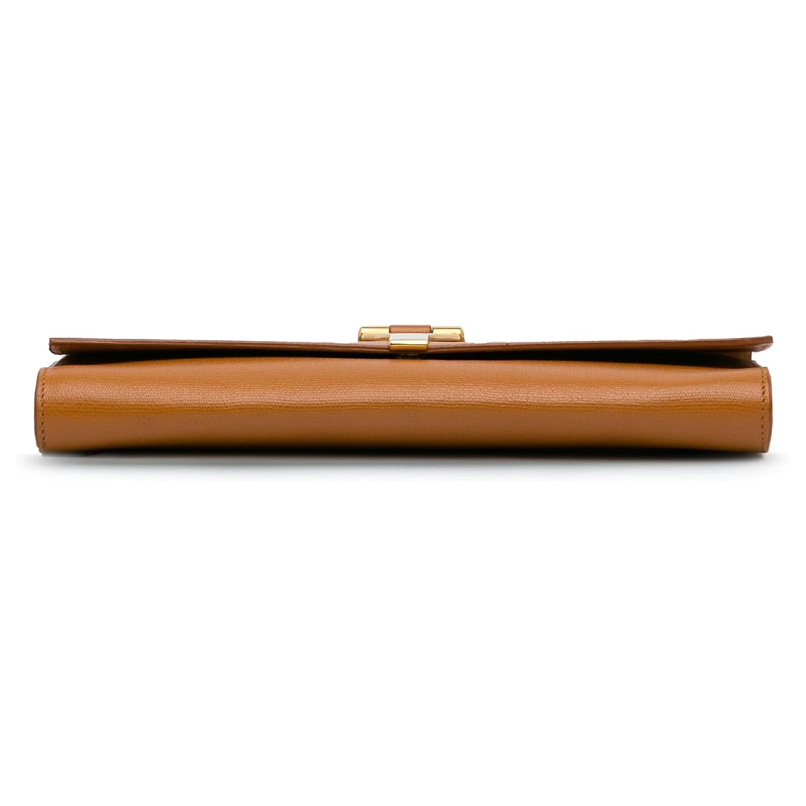 Yves Saint Laurent YSL Brown Chyc Ligne Clutch Bag Leather Pony