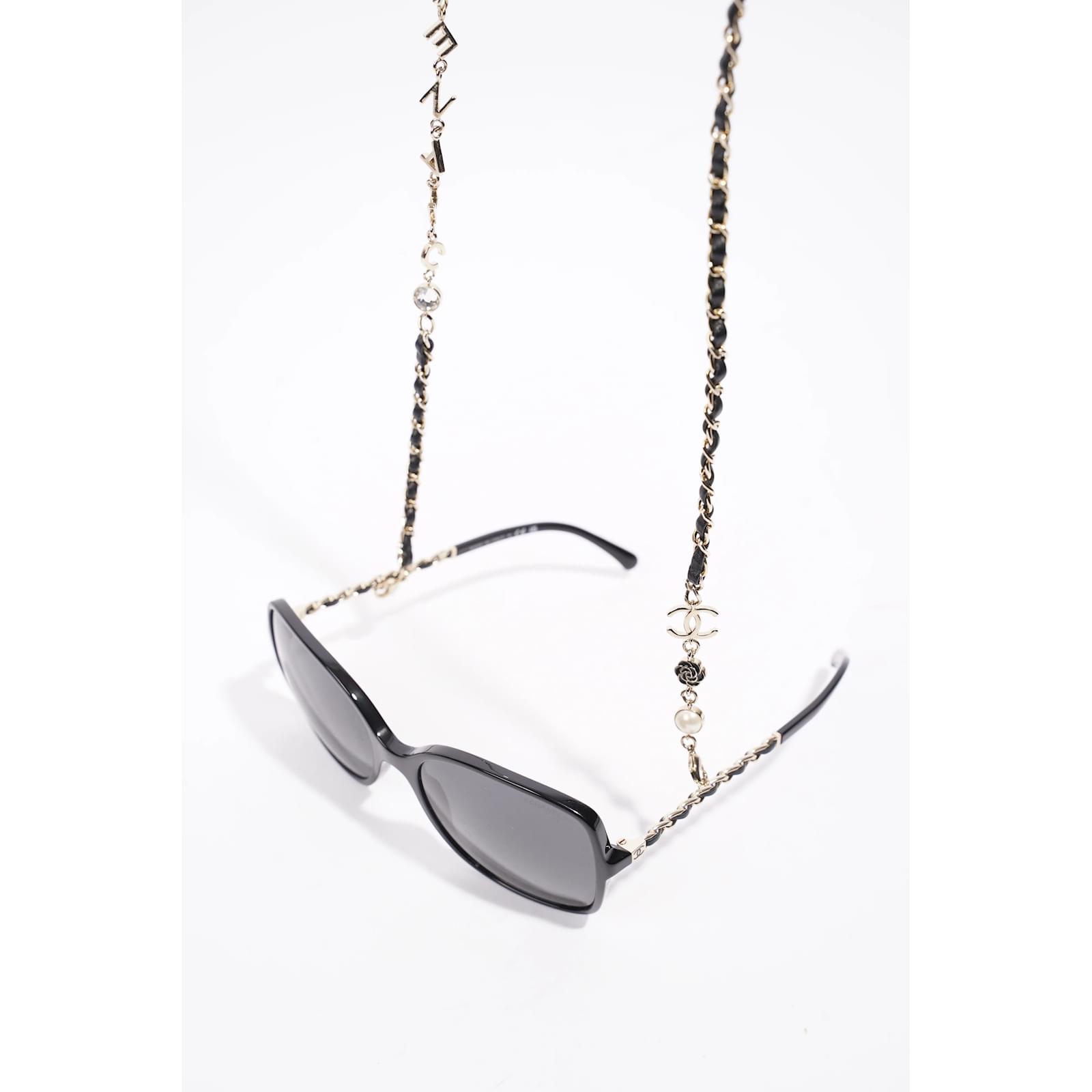 Chanel Square Sunglasses With Chain Black Acetate 57mm 17mm