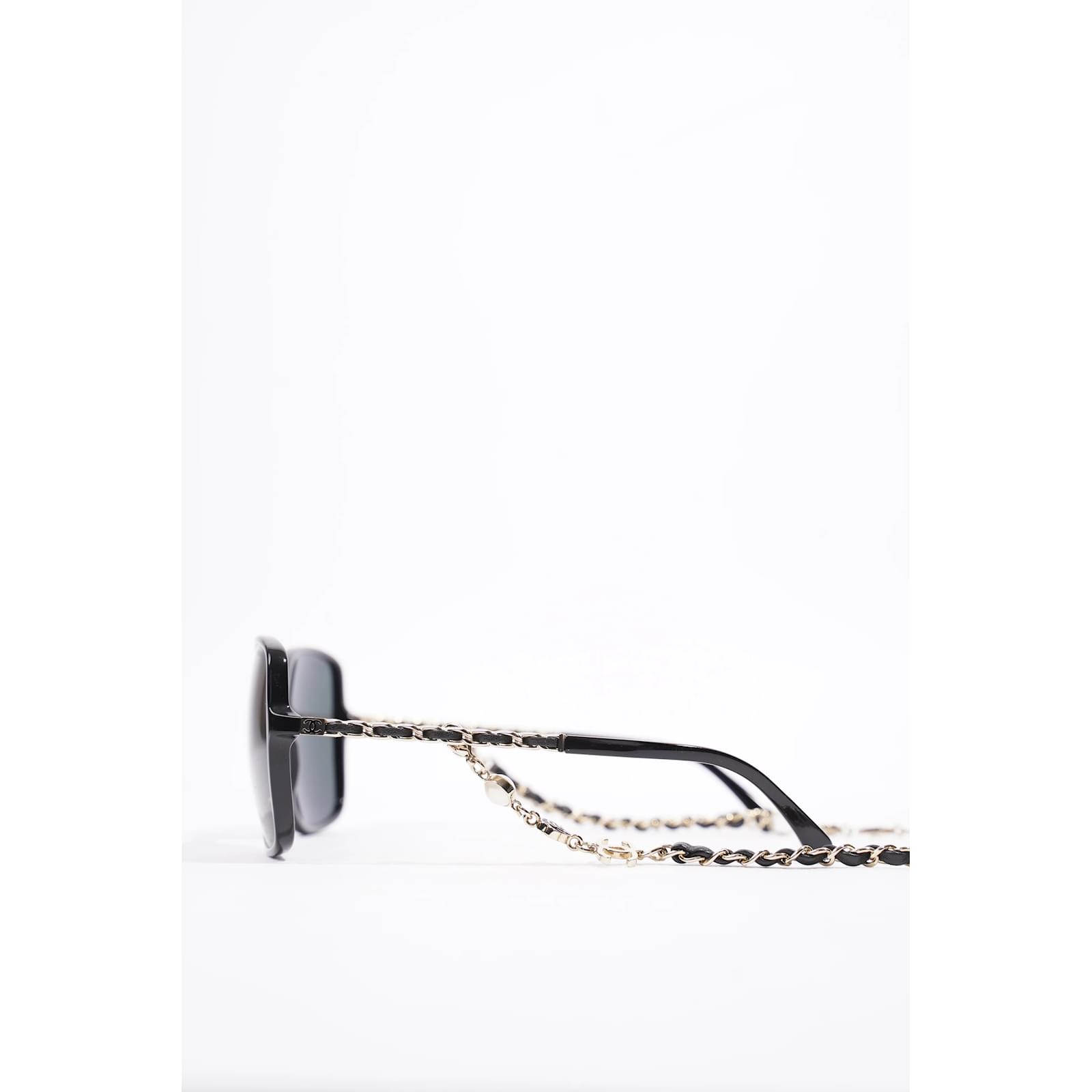 Chanel Square Sunglasses With Chain Black Acetate 57mm 17mm