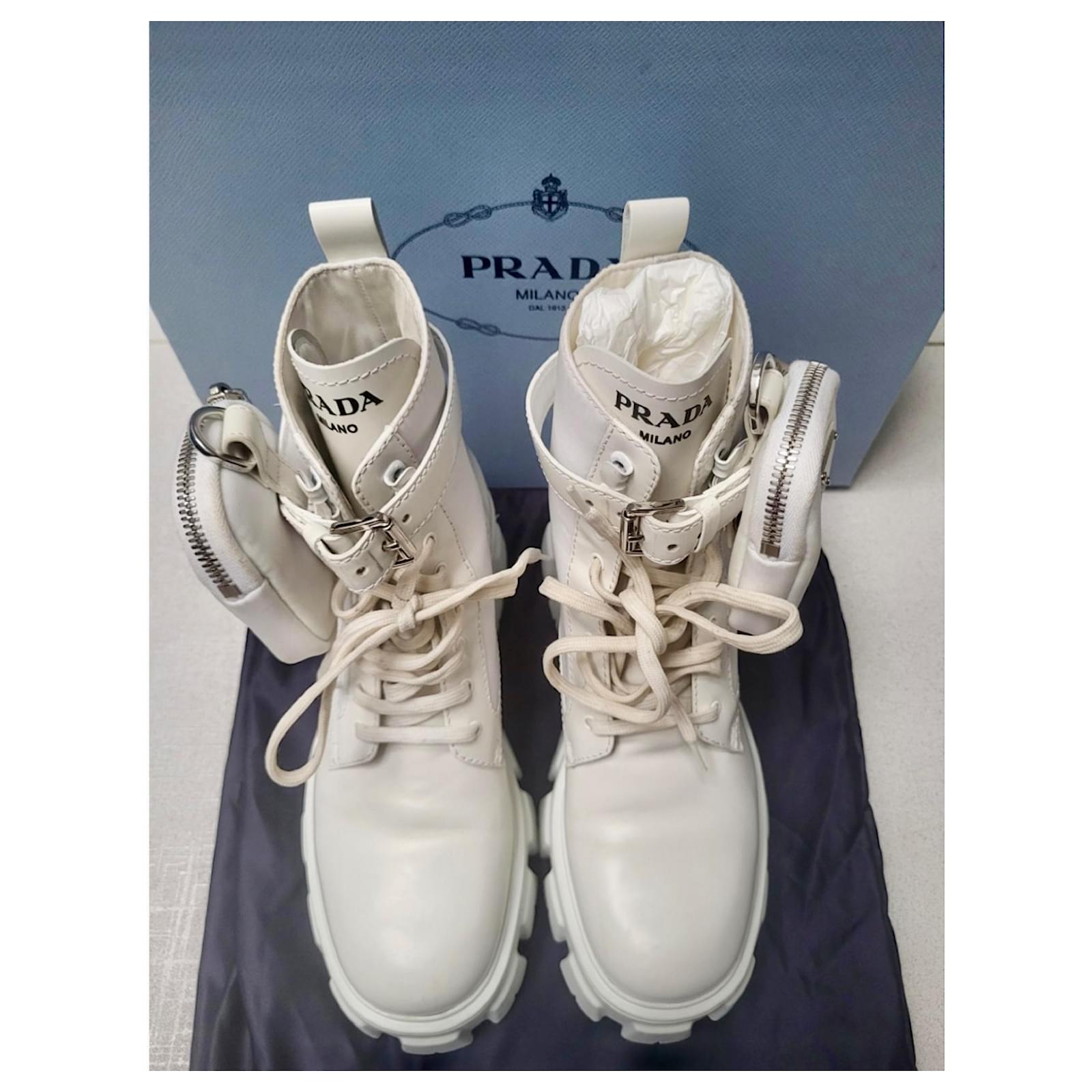 Prada Monolith Weiß Beige Aus weiß Leder Nylon Joli