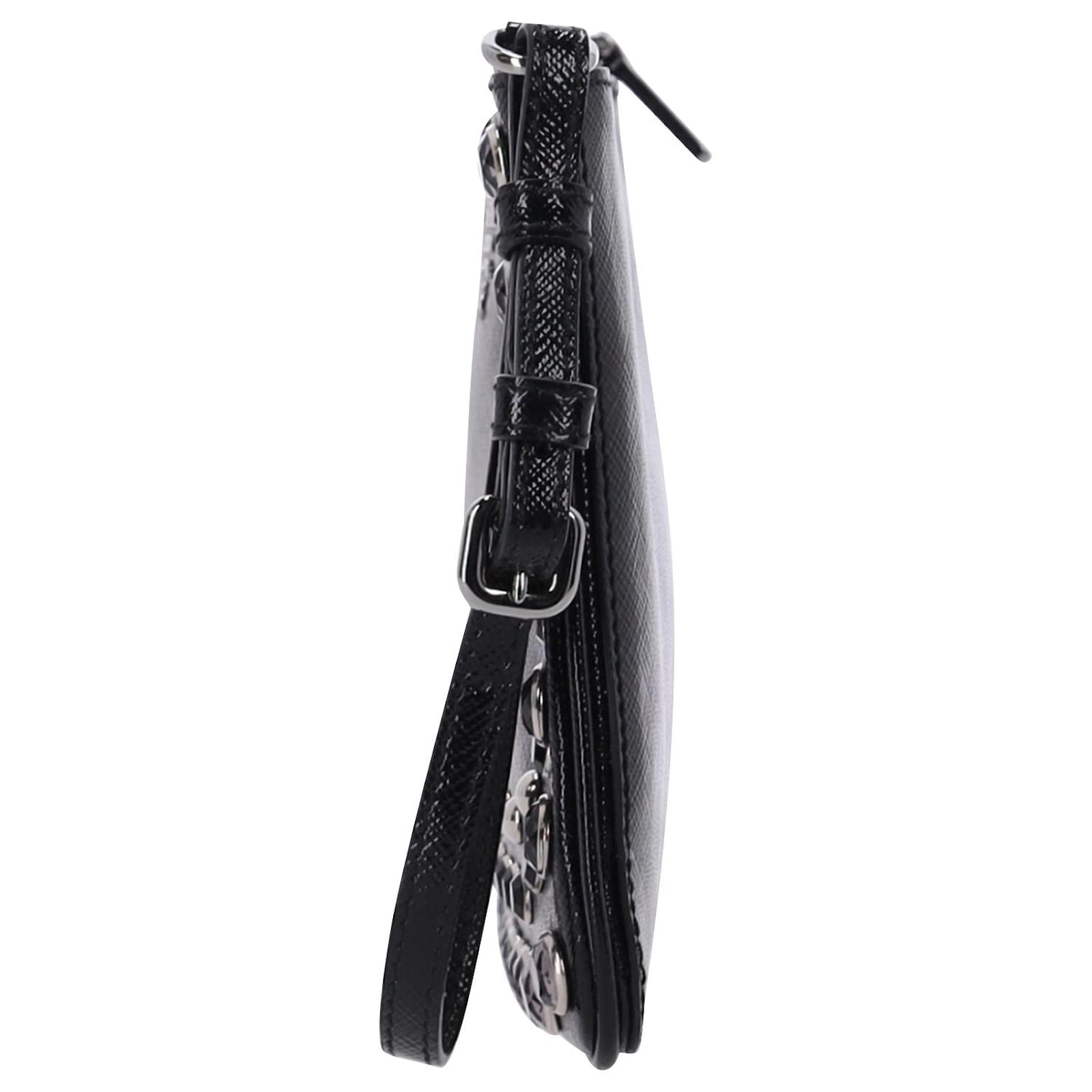 Prada Vernice Crystal Studded Clutch in Black Leather