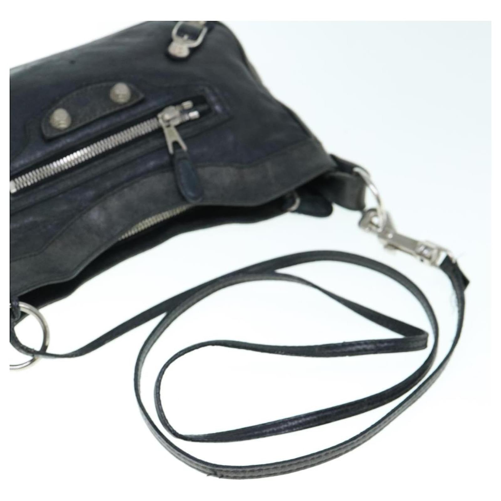 BALENCIAGA Giant Hip Shoulder Bag Leather Black 237203 Auth ep2671