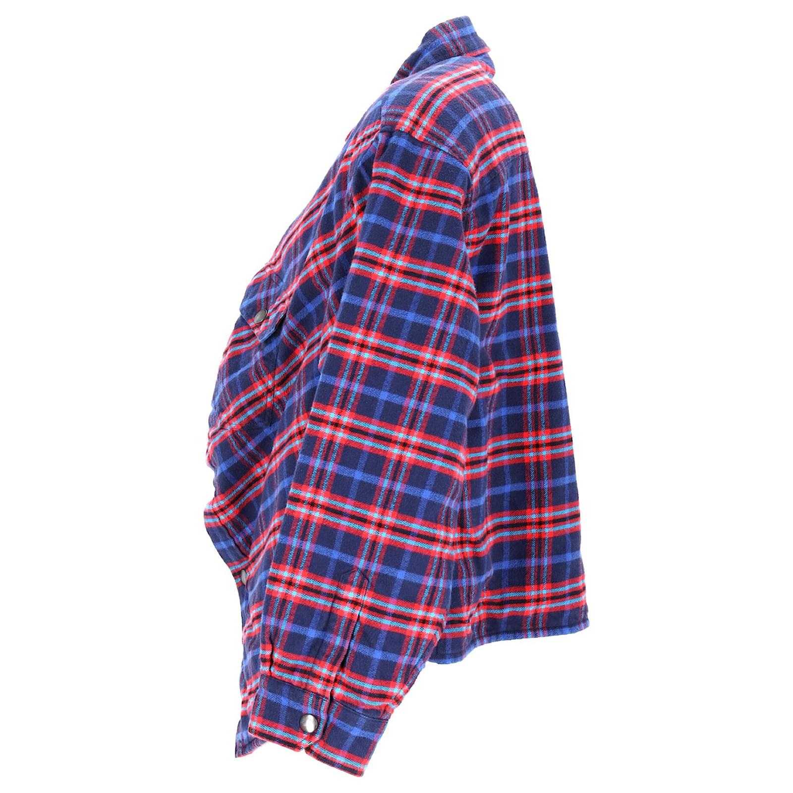 Balenciaga Swing Canadian Plaid Shirt Jacket In Blue Cotton