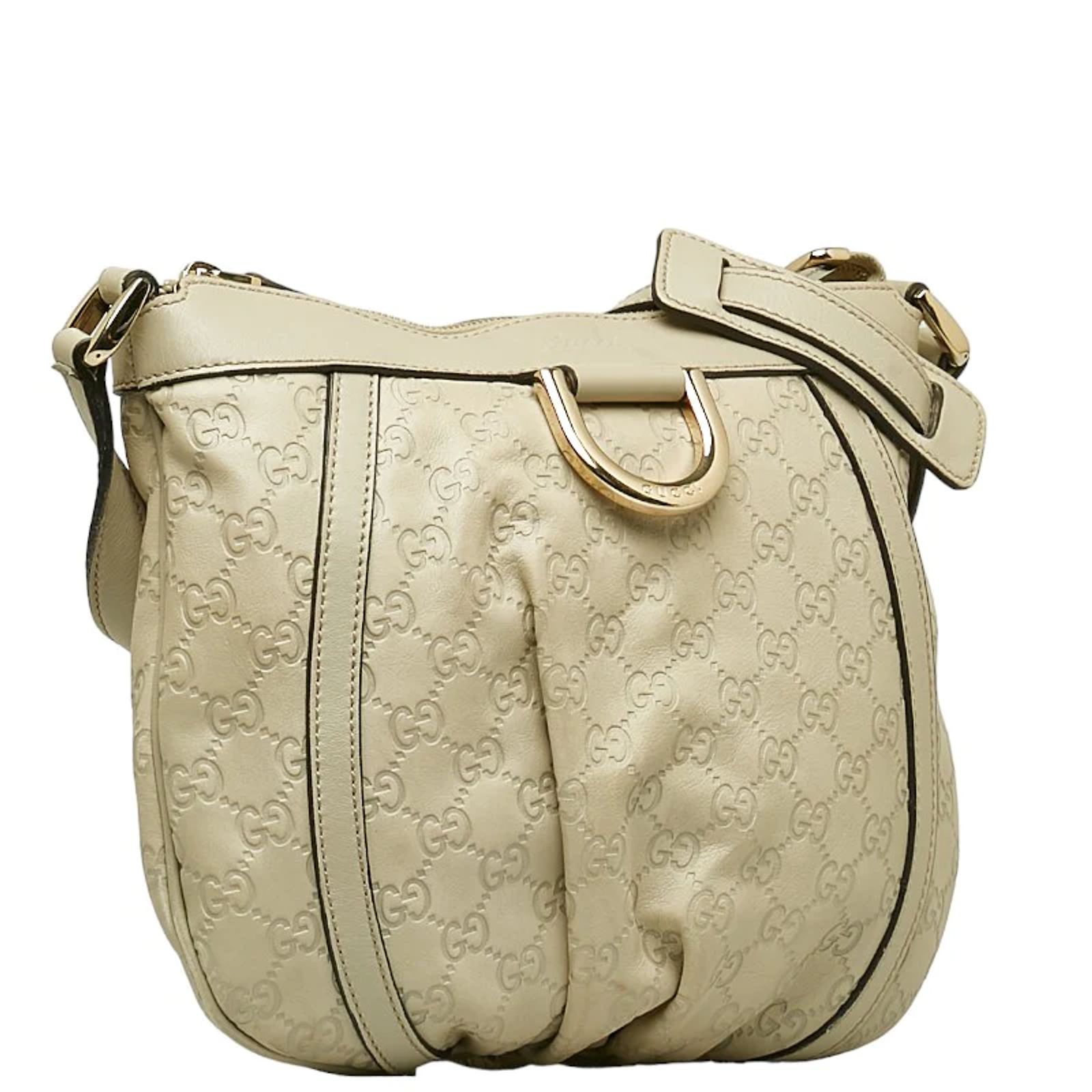 Gucci GG Signature Abbey D-Ring Crossbody Bag 203257 White Leather Pony ...