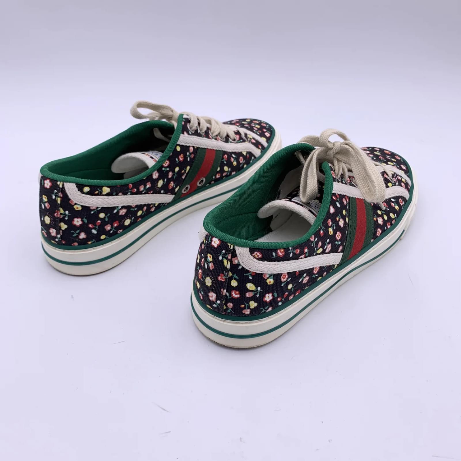 GUCCI Flower Black 10号　新品 Gucci Black Floral Cotton Tennis 1977 Low Top Sneakers Shoes