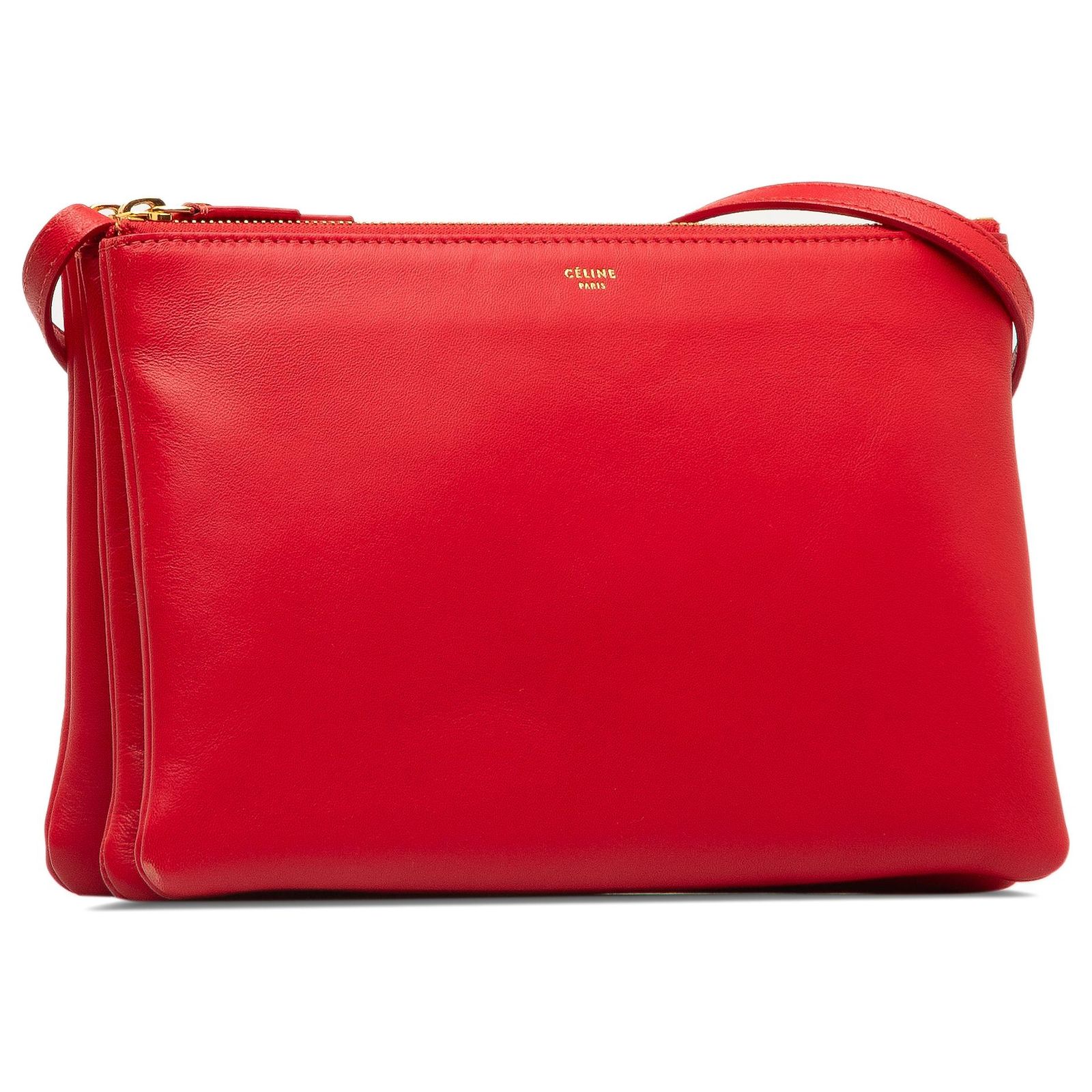 Céline Celine Red Large Trio Crossbody Bag Leather Pony-style calfskin ...