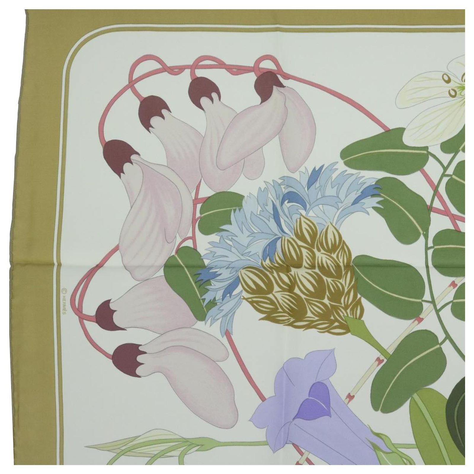 Hermès HERMES CARRE 90 Flora Graeca Scarf Silk Beige Multicolor