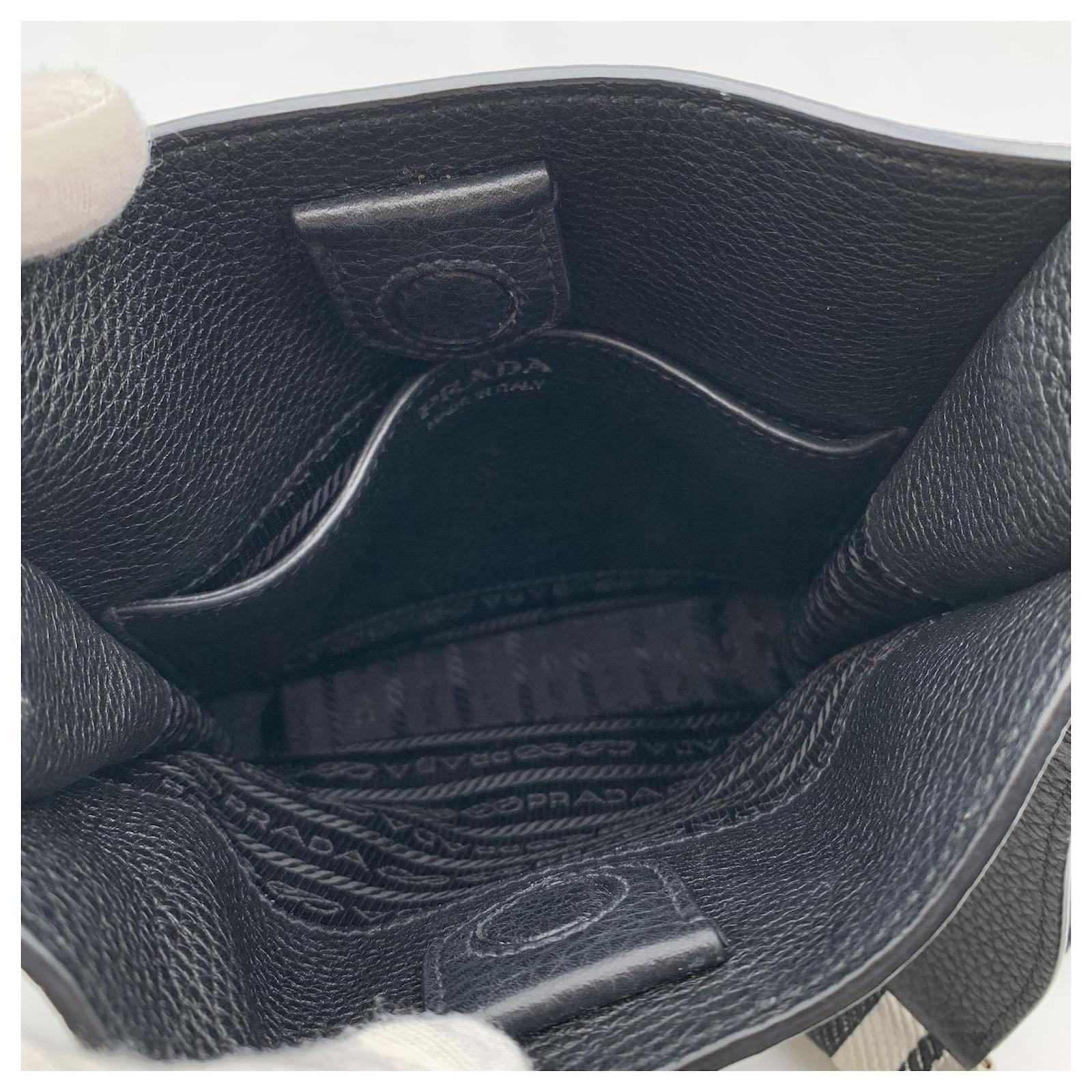 Prada Black Leather Mini Crossbody Shoulder Bag with Canvas