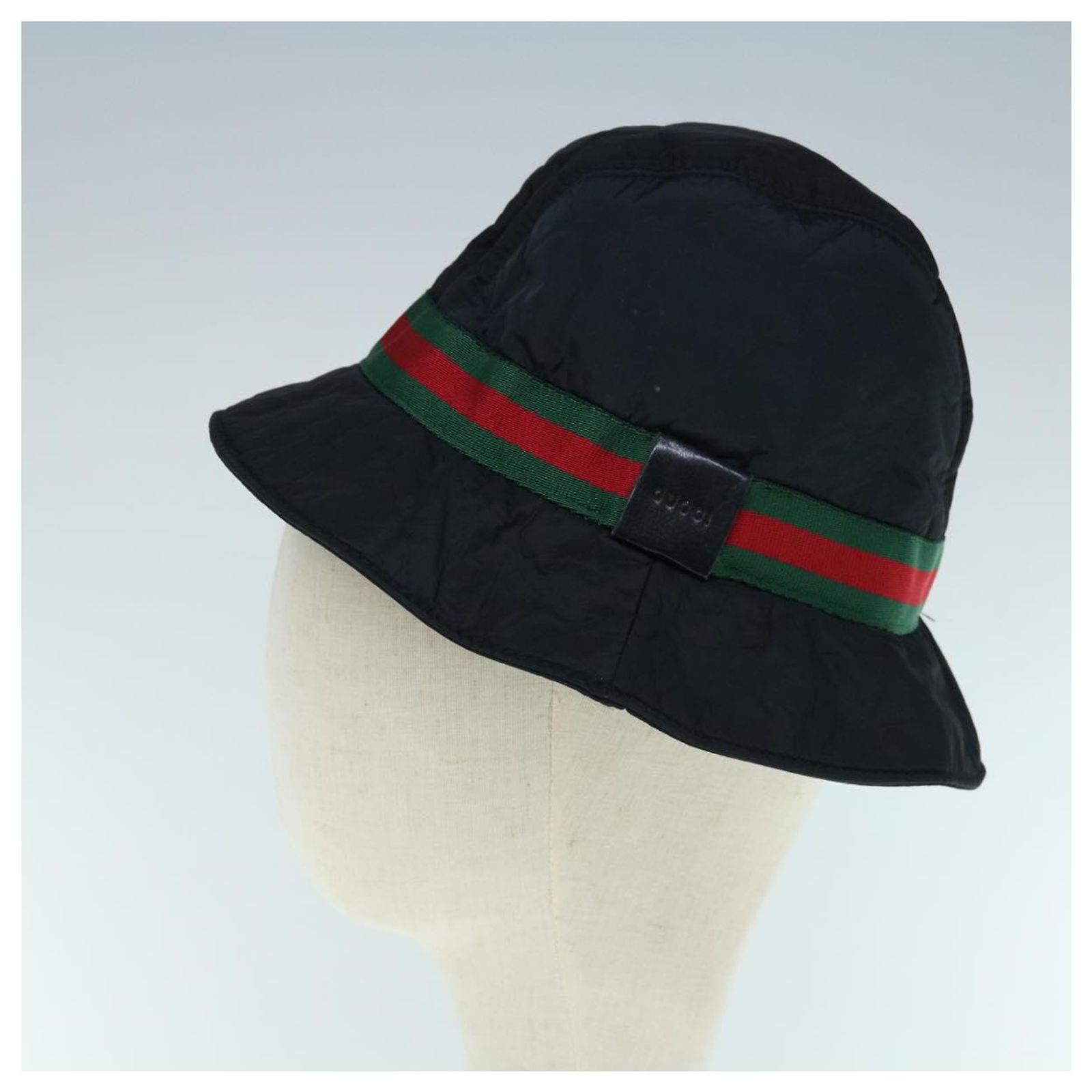 GUCCI Web Sherry Line Hat Nylon M Size Black Red Green Auth  display picture 1