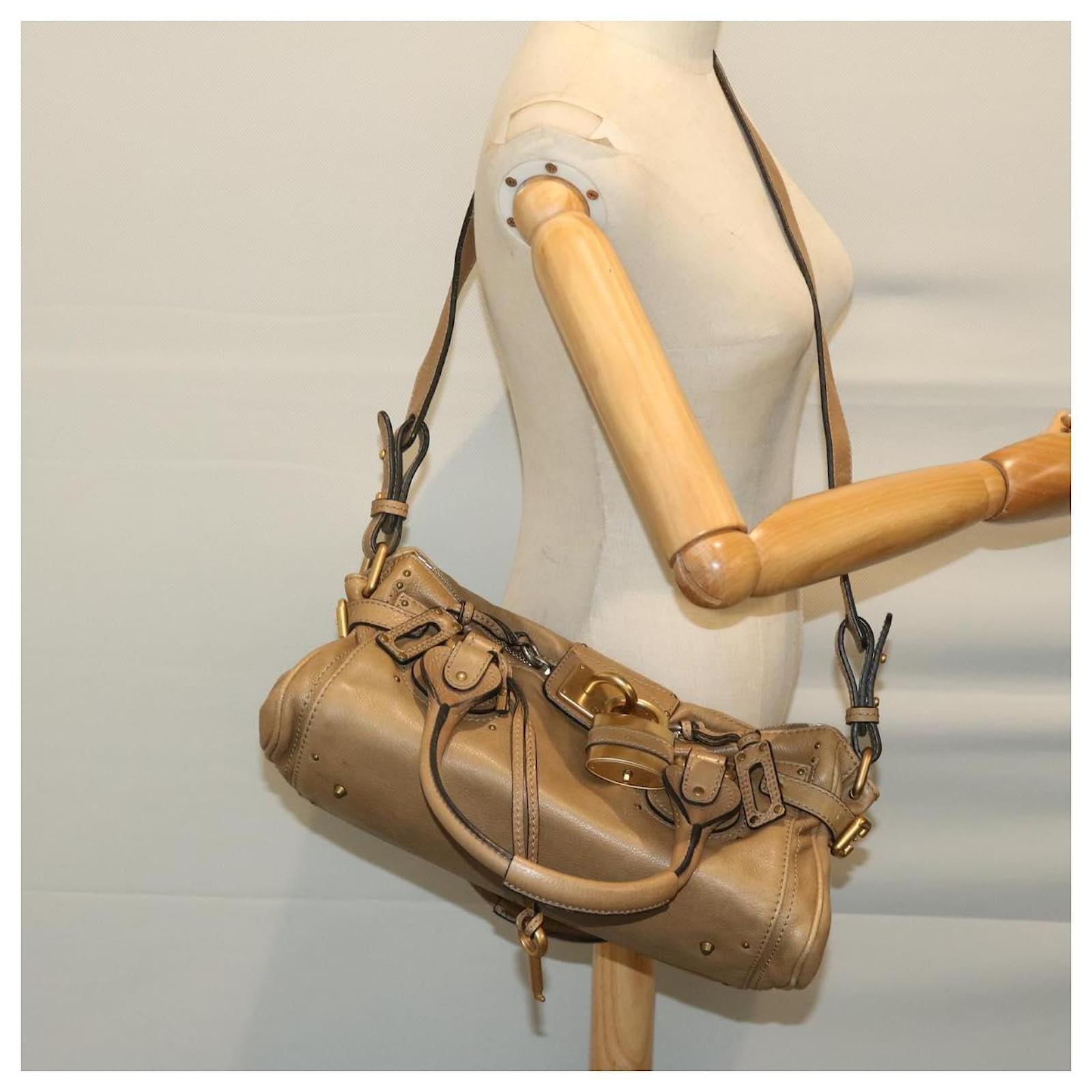 バッグ Chloe Paddington Hand Bag beige Chloe Paddington Beige Leather Handbag with Zipper Pocket