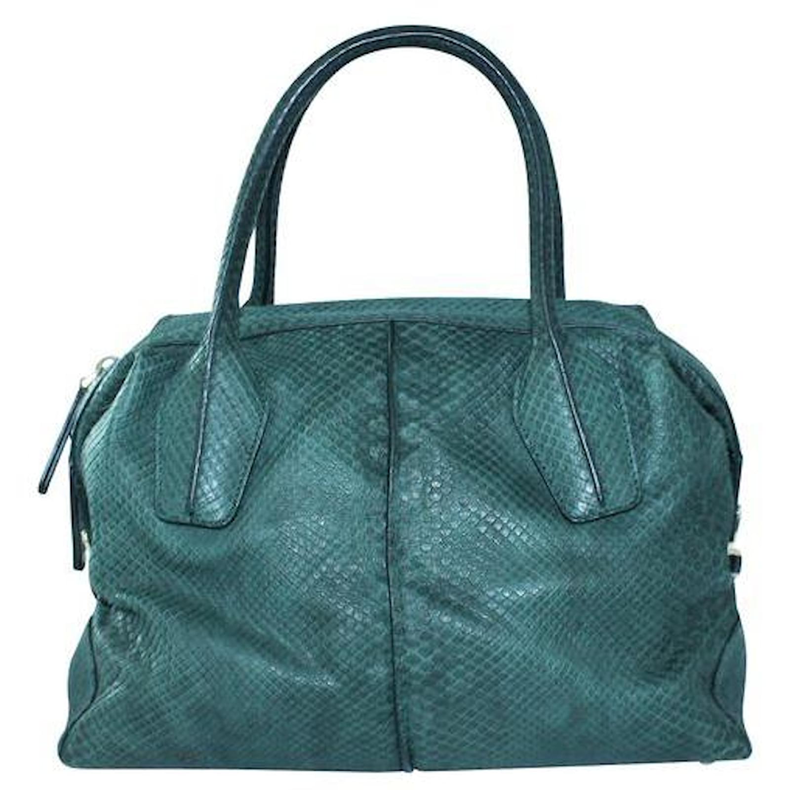 TOD'S Python Skin Green Leather D-Styling Bauletto Mini with