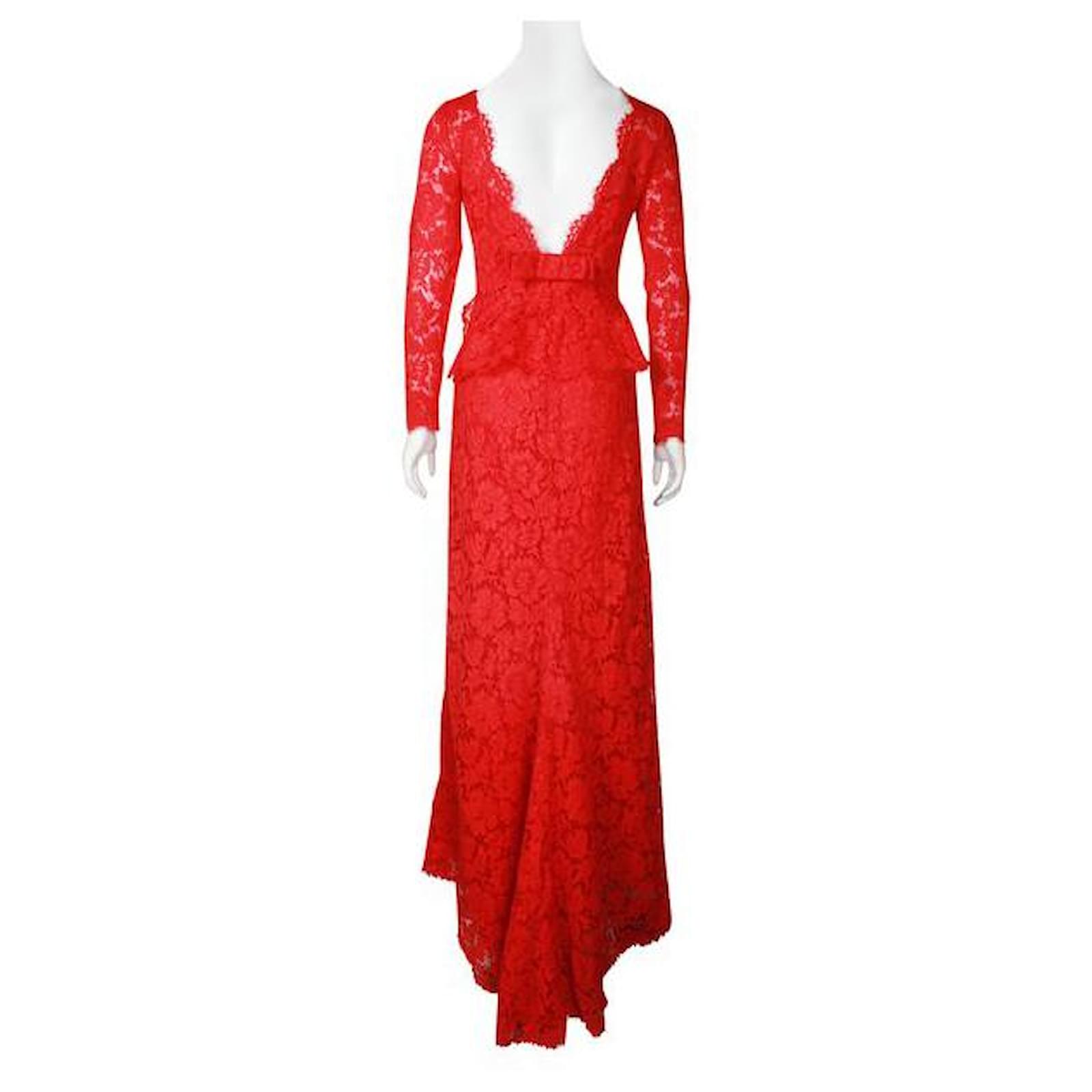 chinese dress ladies Valentino Lace-Yoke Leather Dress Rosso Red Ladies