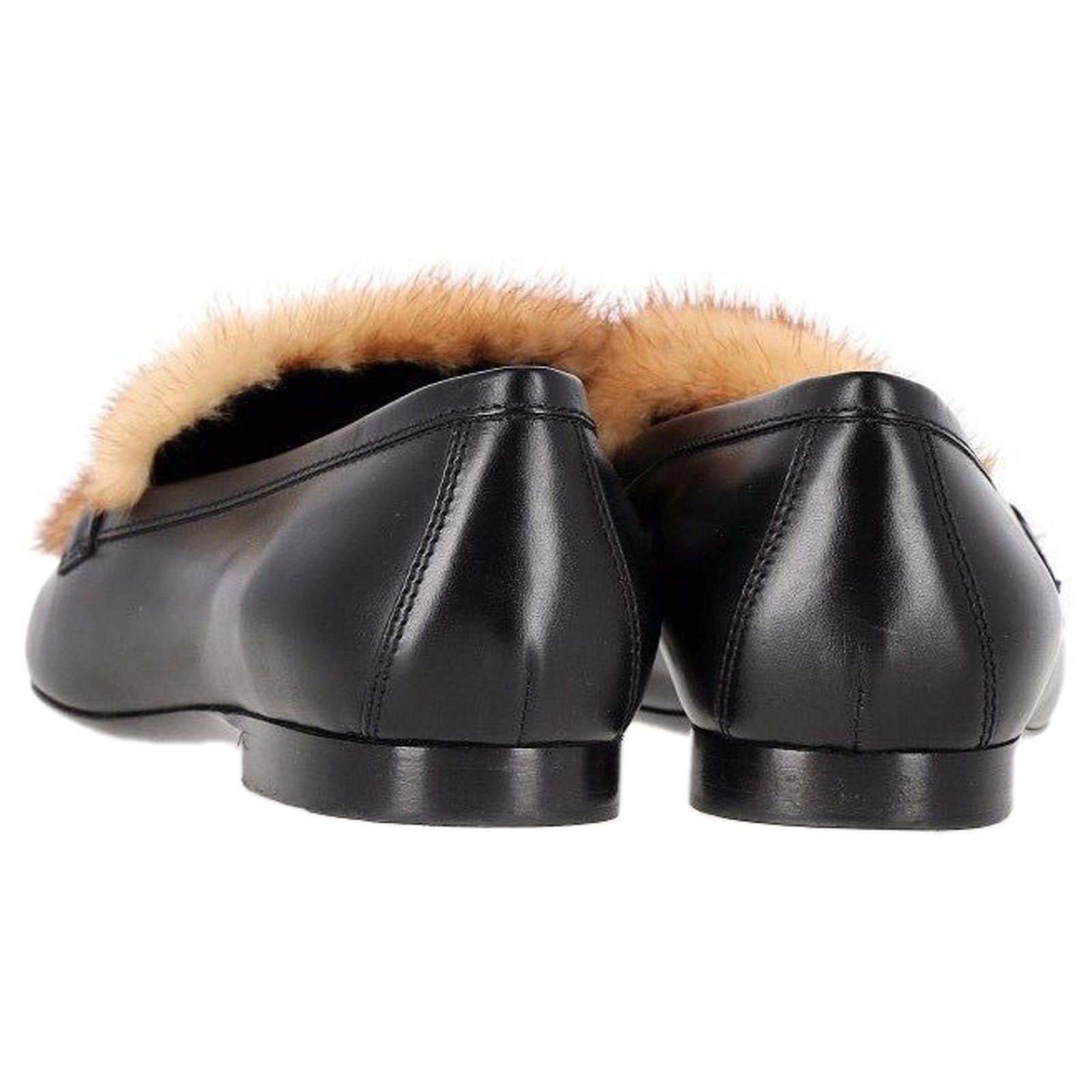 Louis Vuitton Mink Fur-Trimmed Loafers in Black Leather ref  display picture 3