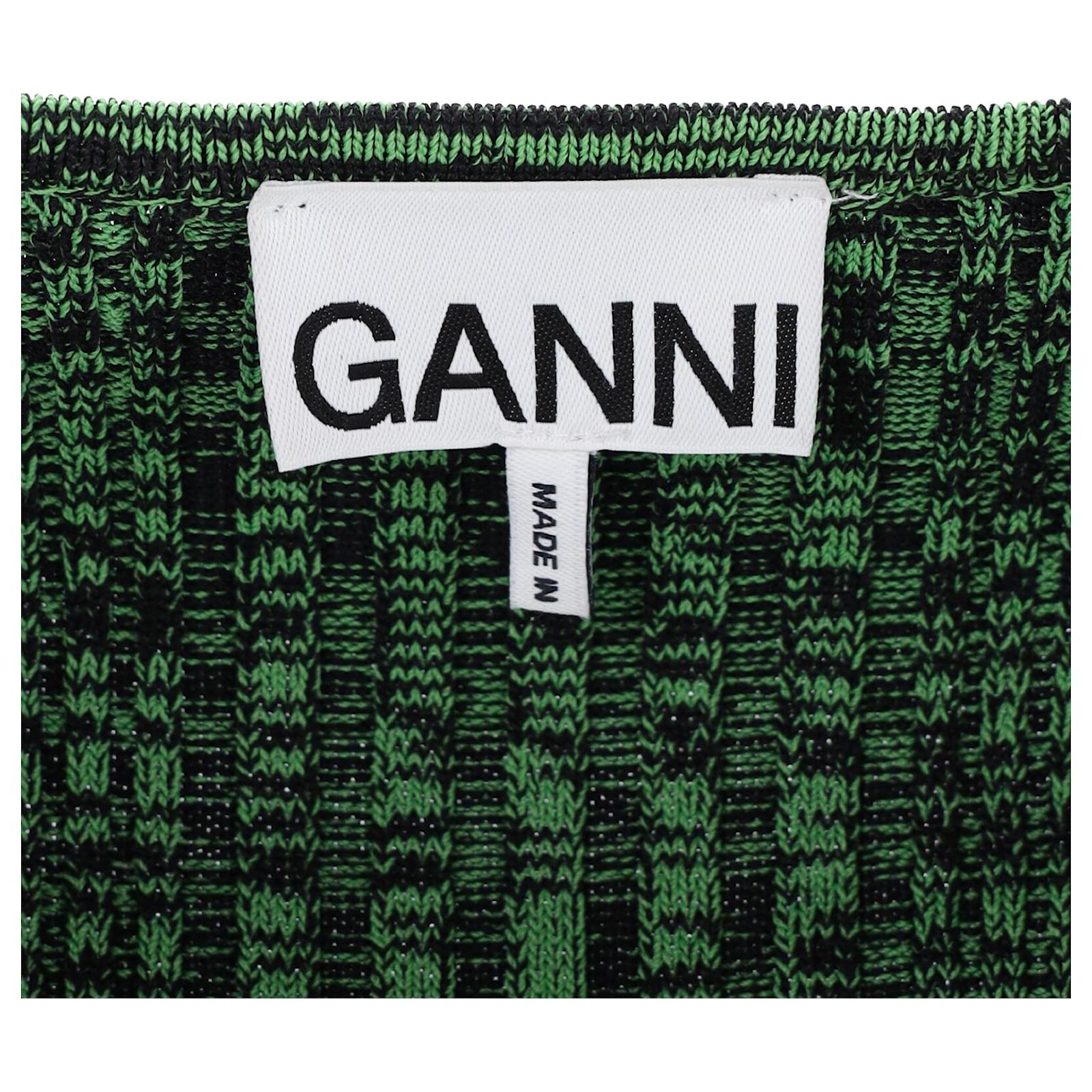 Ganni Square Neck Knitted Dress in Green Viscose (Sold) - Joli Closet