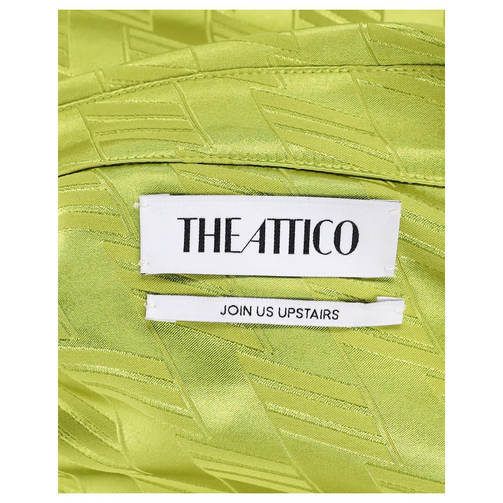 The Attico Logo Jacquard Satin Mini Shirt Dress In Green Viscose