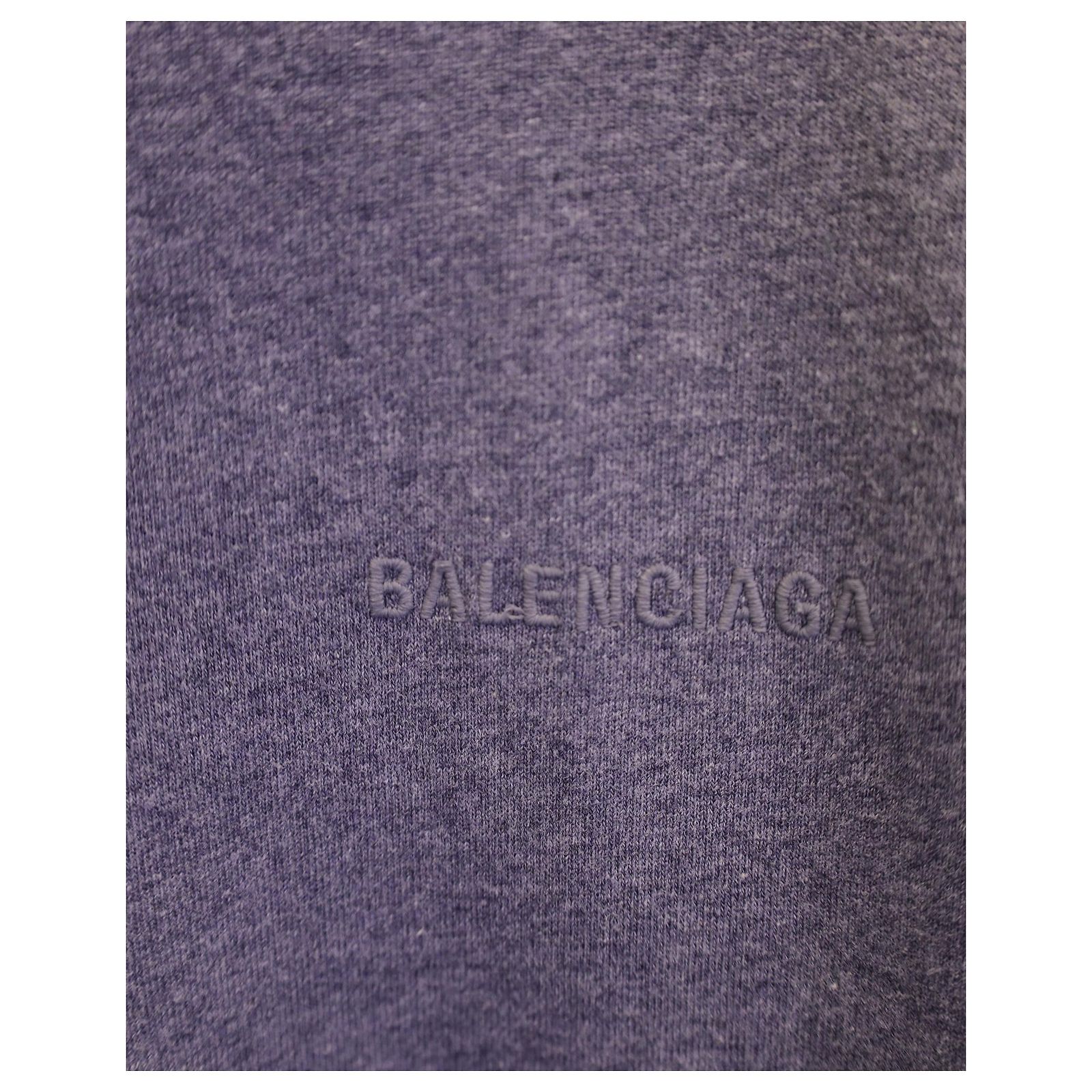 Balenciaga Personas Self Long Sleeve Tee in Blue Cotton Grey ref 