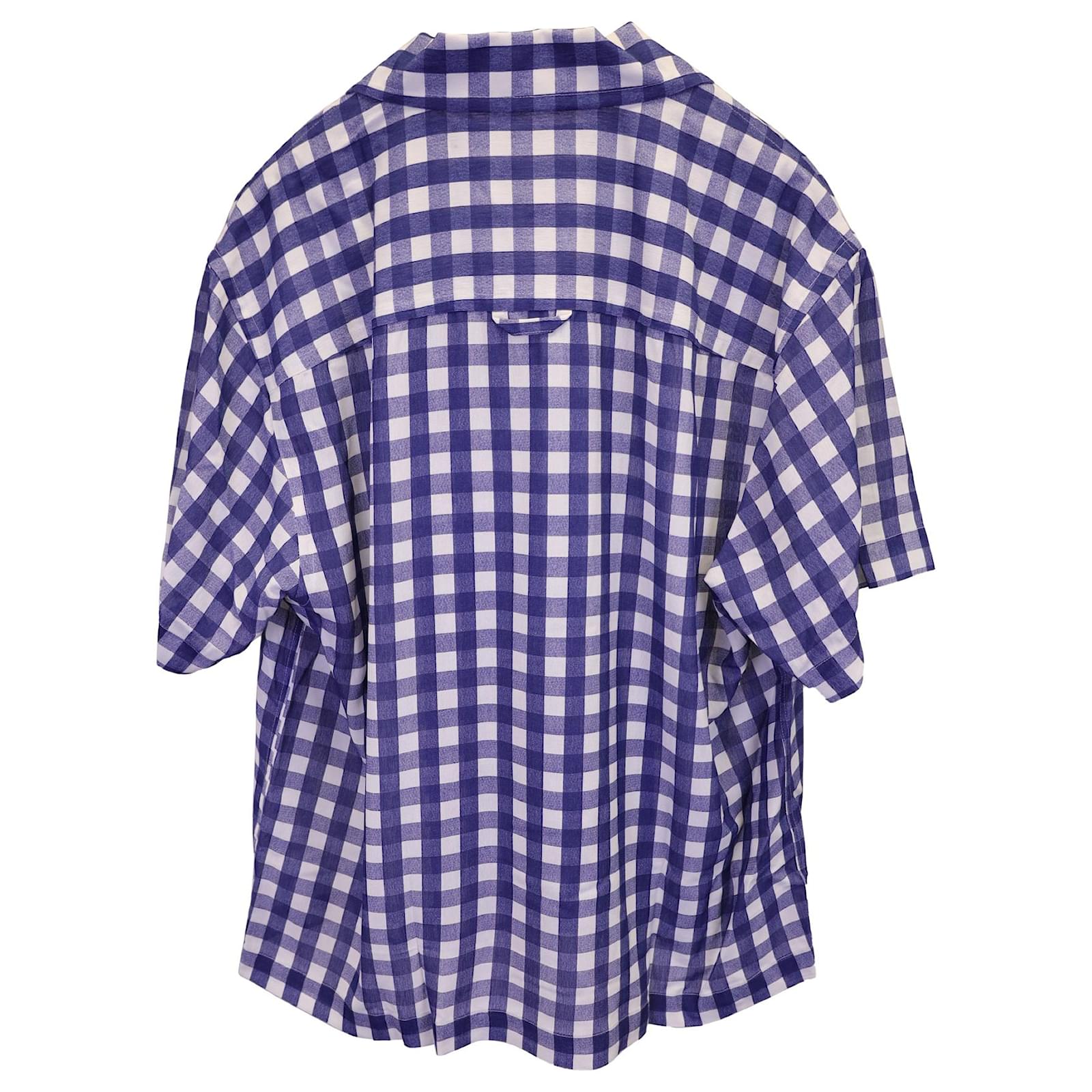Jacquemus – Gingham-Kurzarmhemd aus blauer Viskose Zellulosefaser