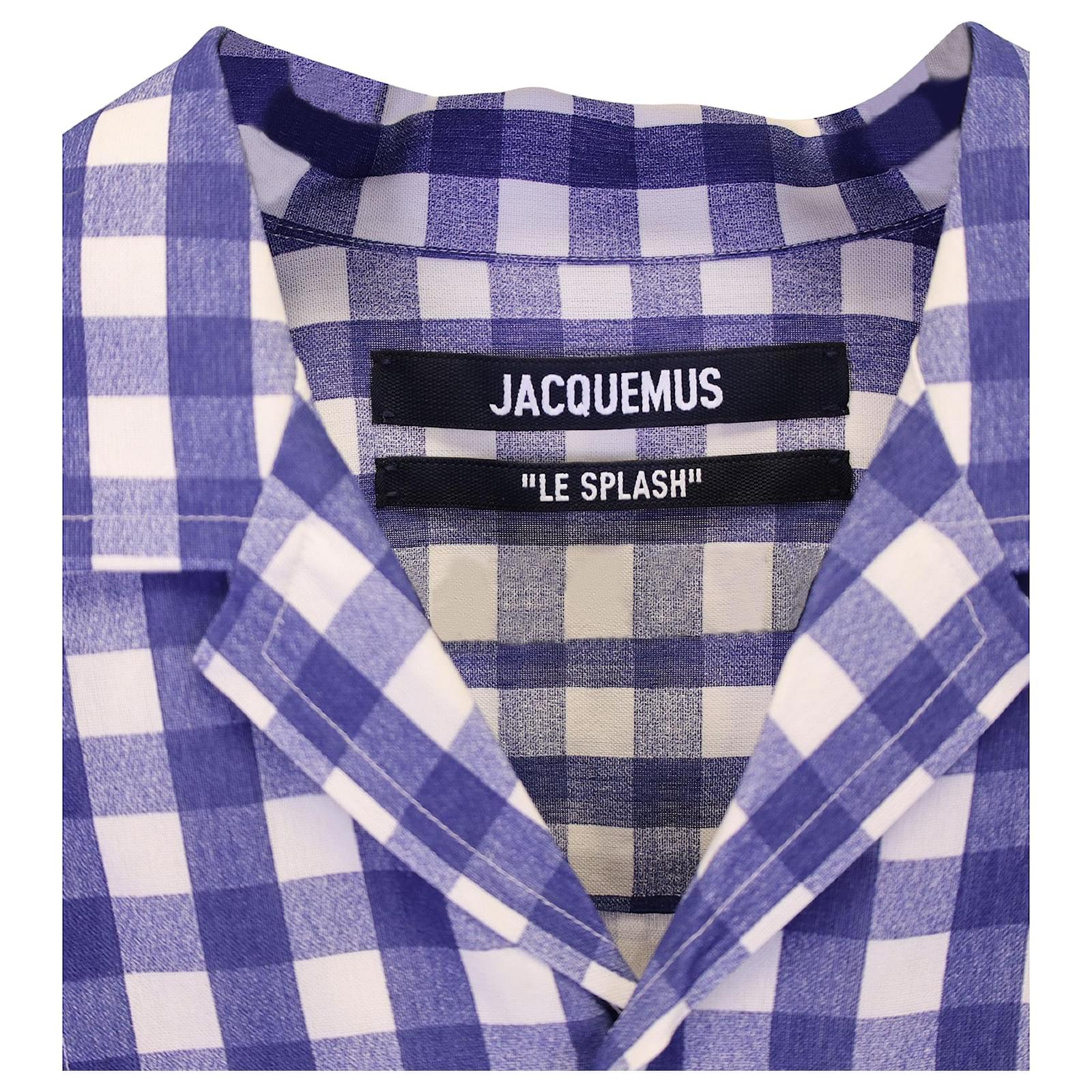 Jacquemus – Gingham-Kurzarmhemd aus blauer Viskose Zellulosefaser