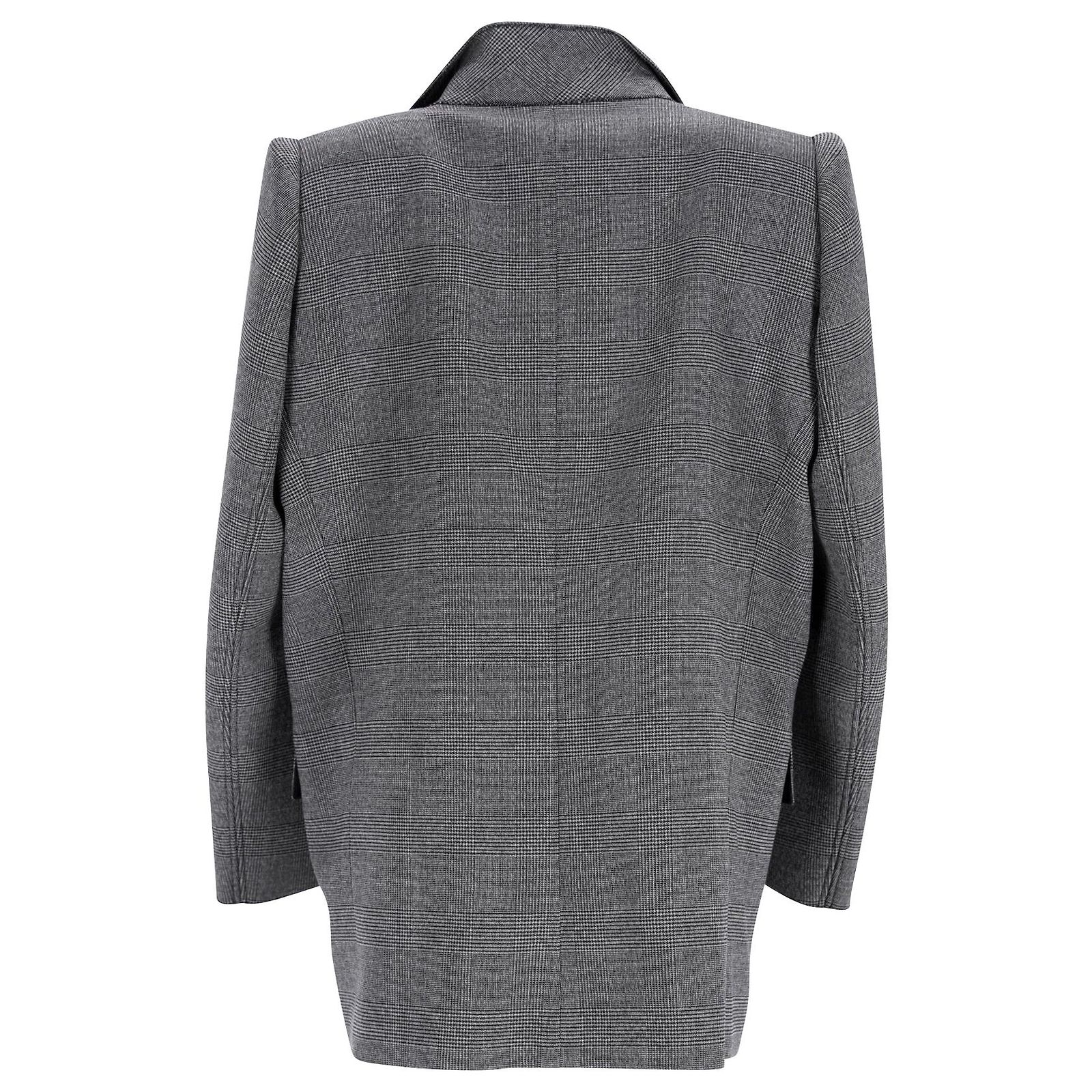 Balenciaga Suspended Shoulder Glen Plaid Jacket in Grey Wool ref 